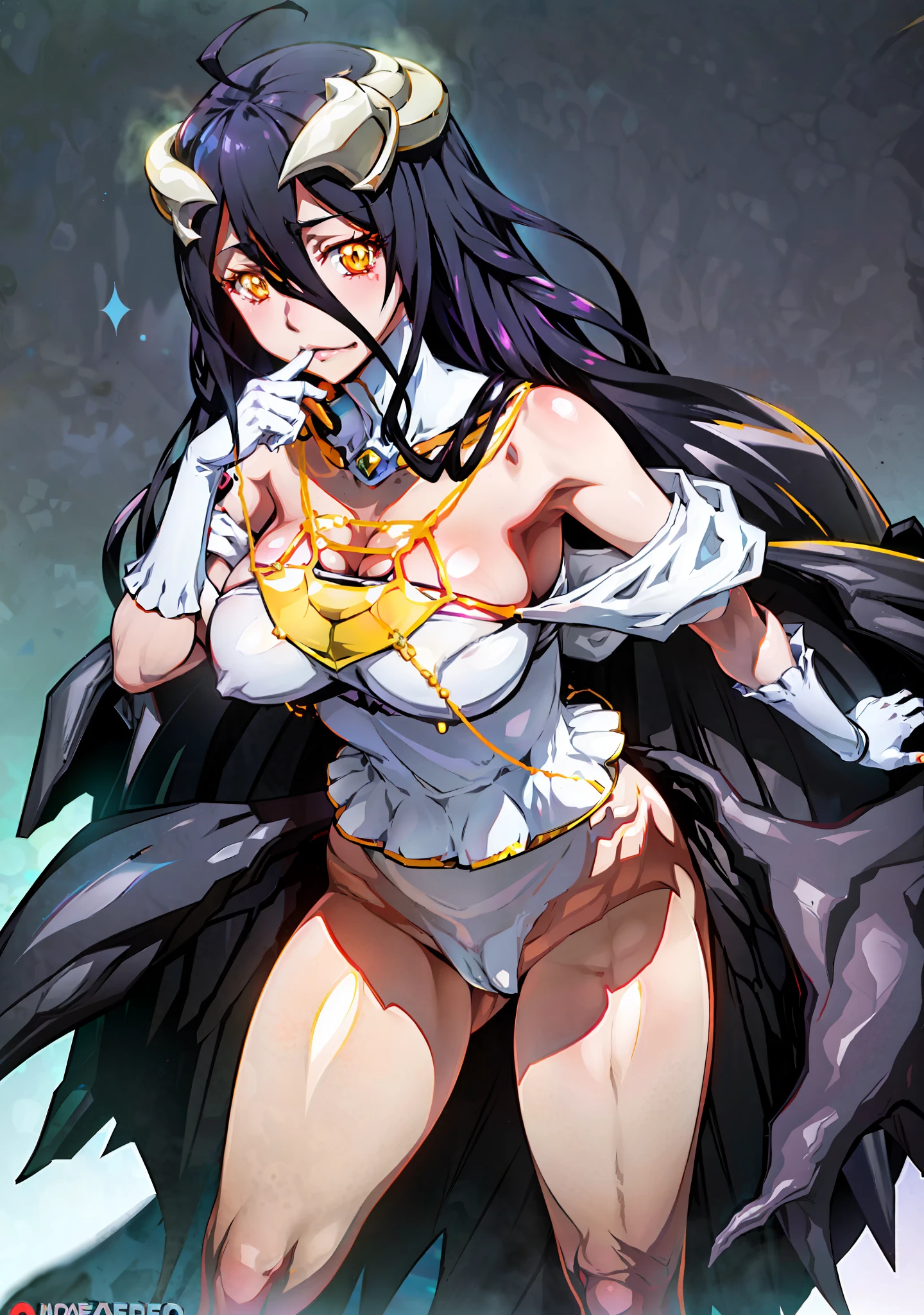 Albedo, Albedo of overlord, anime moe artstyle, seductive anime girl, Joy Ride art style, cat eyes, fit body, gynoid body, wet body, perfect body, big breasts, Ilya Kuvshinov, official character art, (best quality, masterpiece) a cute chibi girl, seductive anime girl, official art,