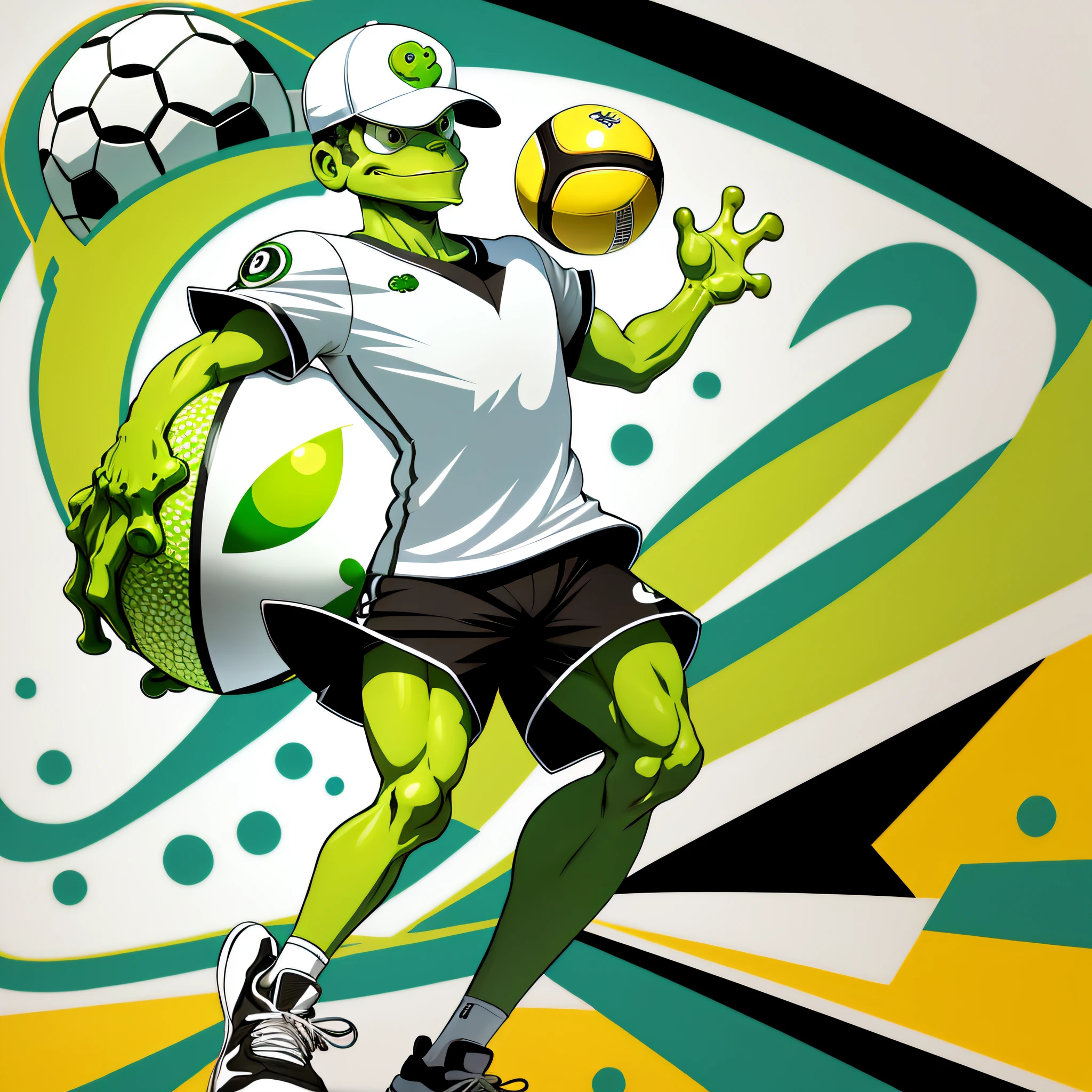 frog ball player, ball in the background, logo, vector, line art, design, inspiration, straight, symmetry