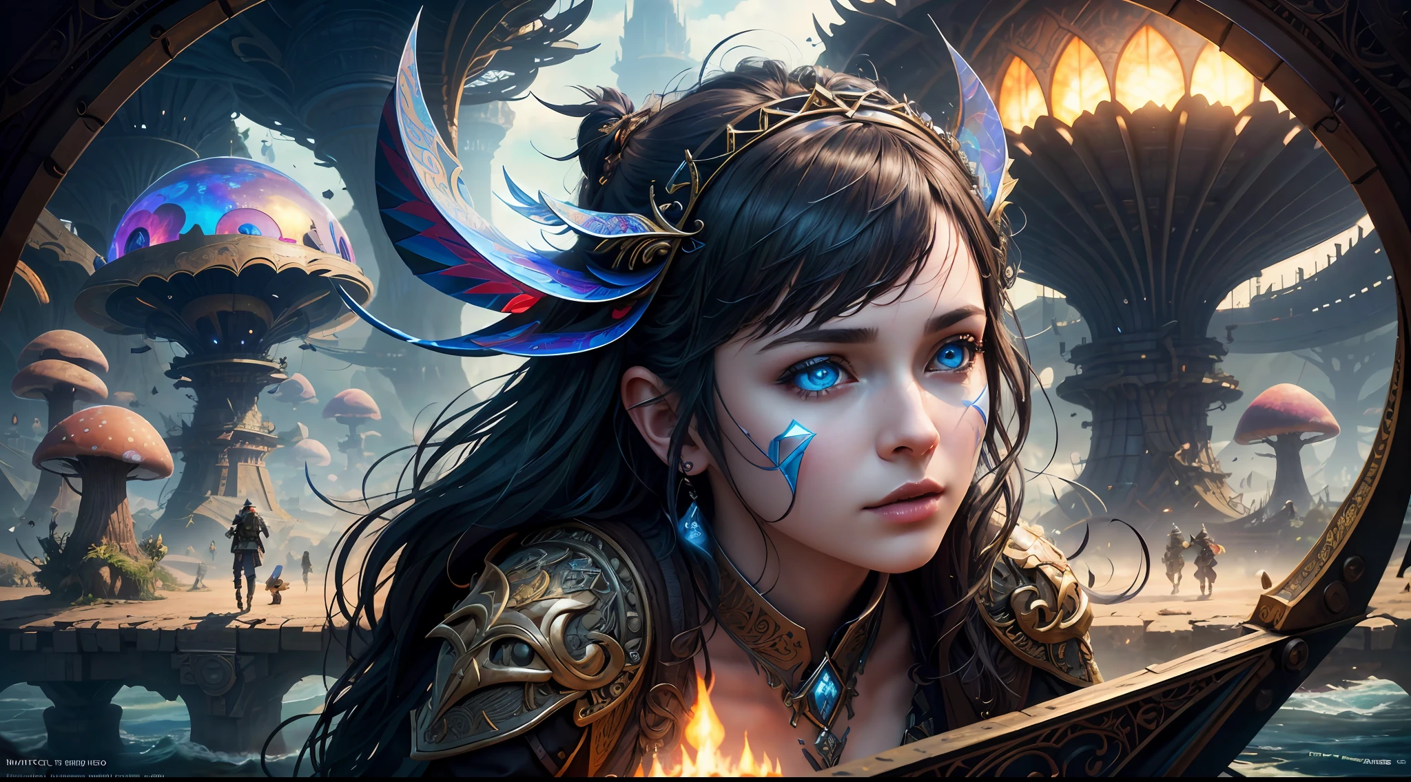 (((Multiplayer, Vivid Eyes, Man and Woman))), Best Quality, Realistic, Realistic, Award-Winning Illustrations, (Intricate Details: 1.2), (Fine Details), (Intricate Details), (Cinematic Light, Best Quality Backlight), Clear Lines, Sharp Focus, Official Art, Unity 8k Wallpaper, Ridiculous, Incredibly Absurd, Fantasy Art, (((Full Body Portrait))), RTX, ((Award-winning Triangle Studio Close-up Photo)), 1 Boy, (shut up), best quality, 4K, beautiful mysterious creatures, female, flying, surrealism, masterpiece by ncwinters, in a mysterious country town, masterpiece, intricate details, ff14style, urban painting, bridge, river, giant mushroom, landscape, bright colors,