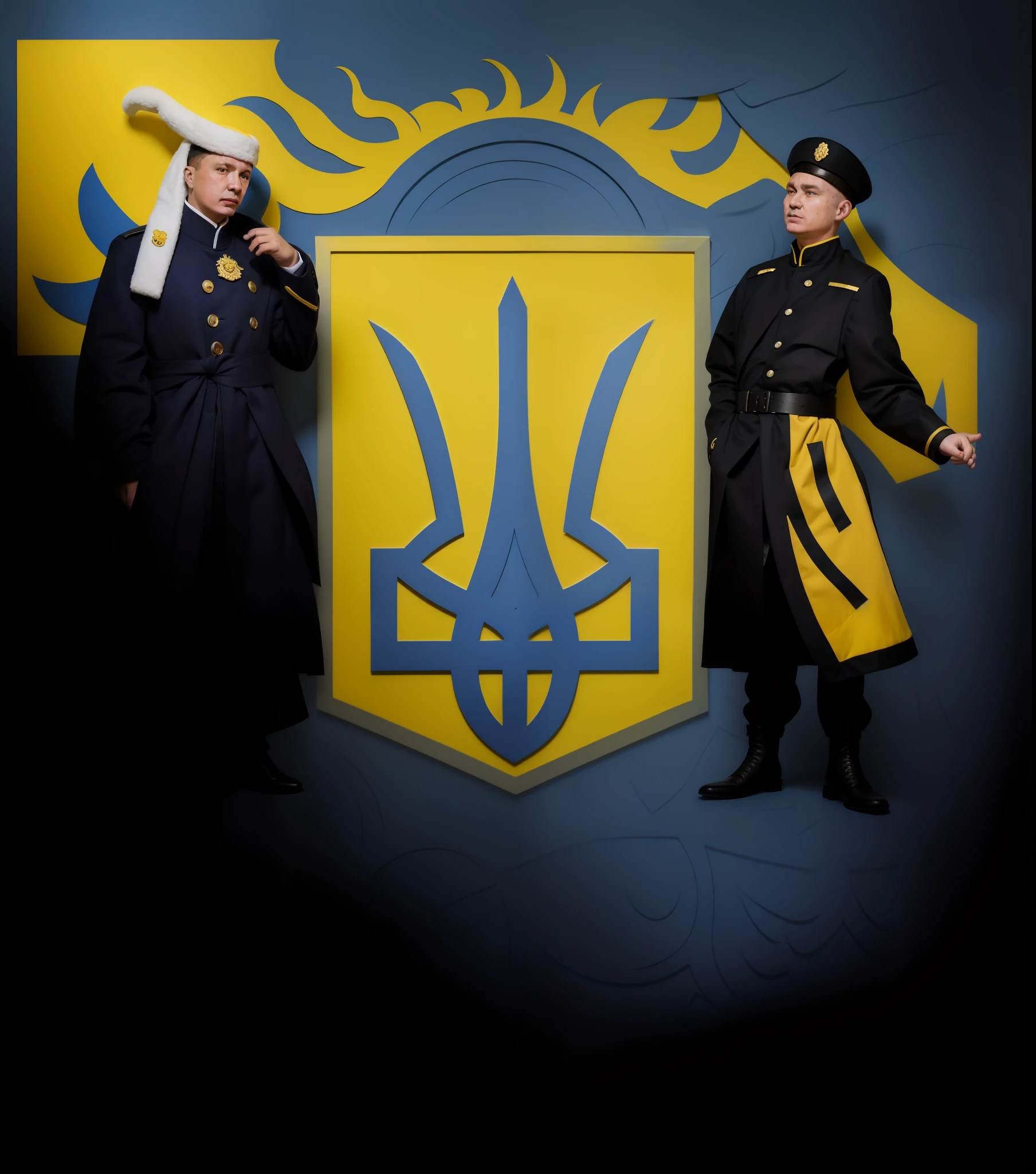 the coat of ukraine, neo kyiv, ukrainian, ukraine, vdovenko, ukrainian flag on the left side, ukrainian national clothes, coat of arms, official, ukraine. professional photo, artyom turskyi, by Maksimilijan Vanka, by György Rózsahegyi, 🚿🗝📝