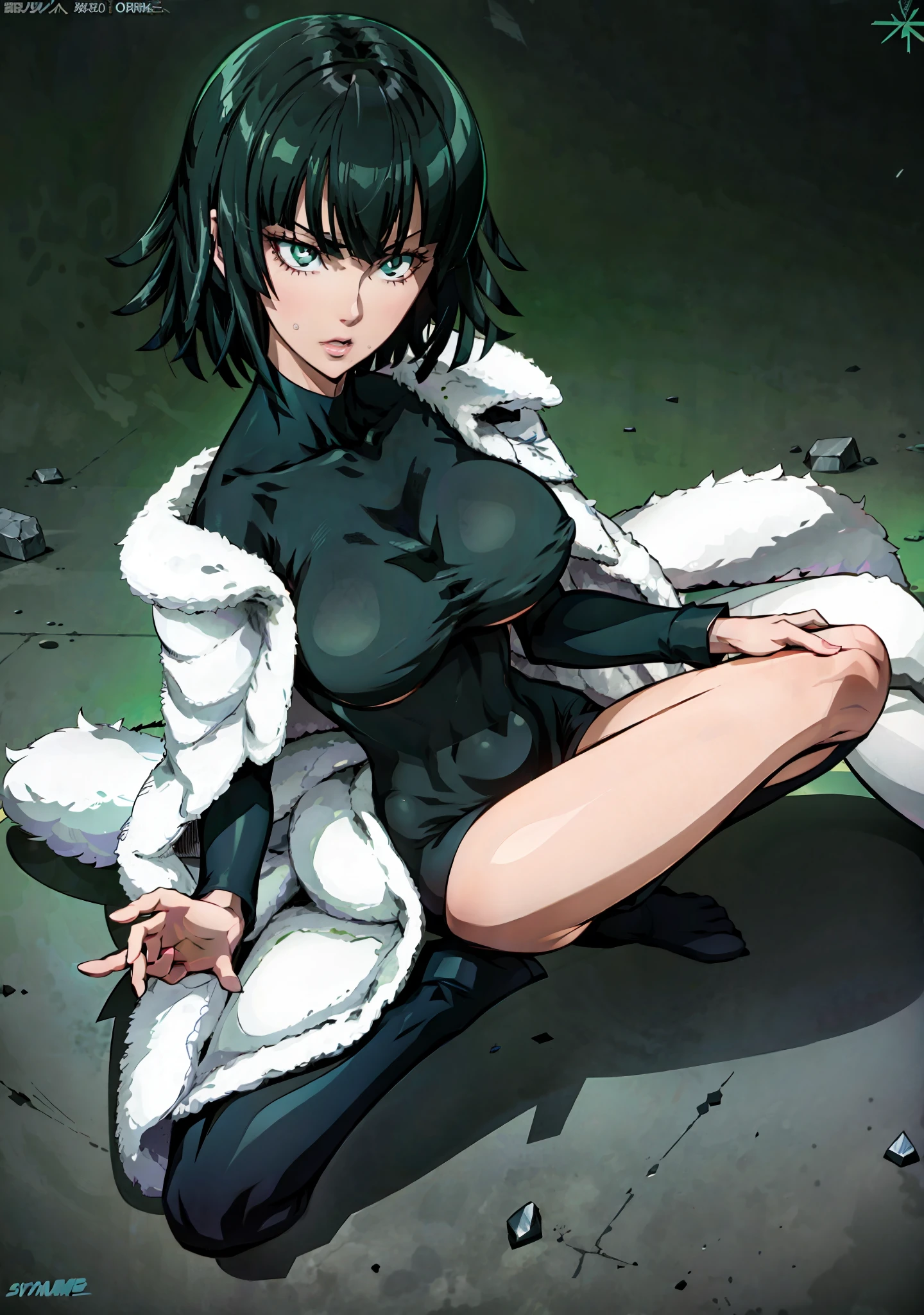 Fubuki, Fubuki from One Punch Man, Magazine cover pose, closeup on face, anime moe artstyle, seductive anime girl, Joy Ride art style, cat eyes, fit body, gynoid body, perfect body, big breasts, Ilya Kuvshinov, official character art, (best quality, masterpiece) a cute chibi girl, seductive anime girl, official art,