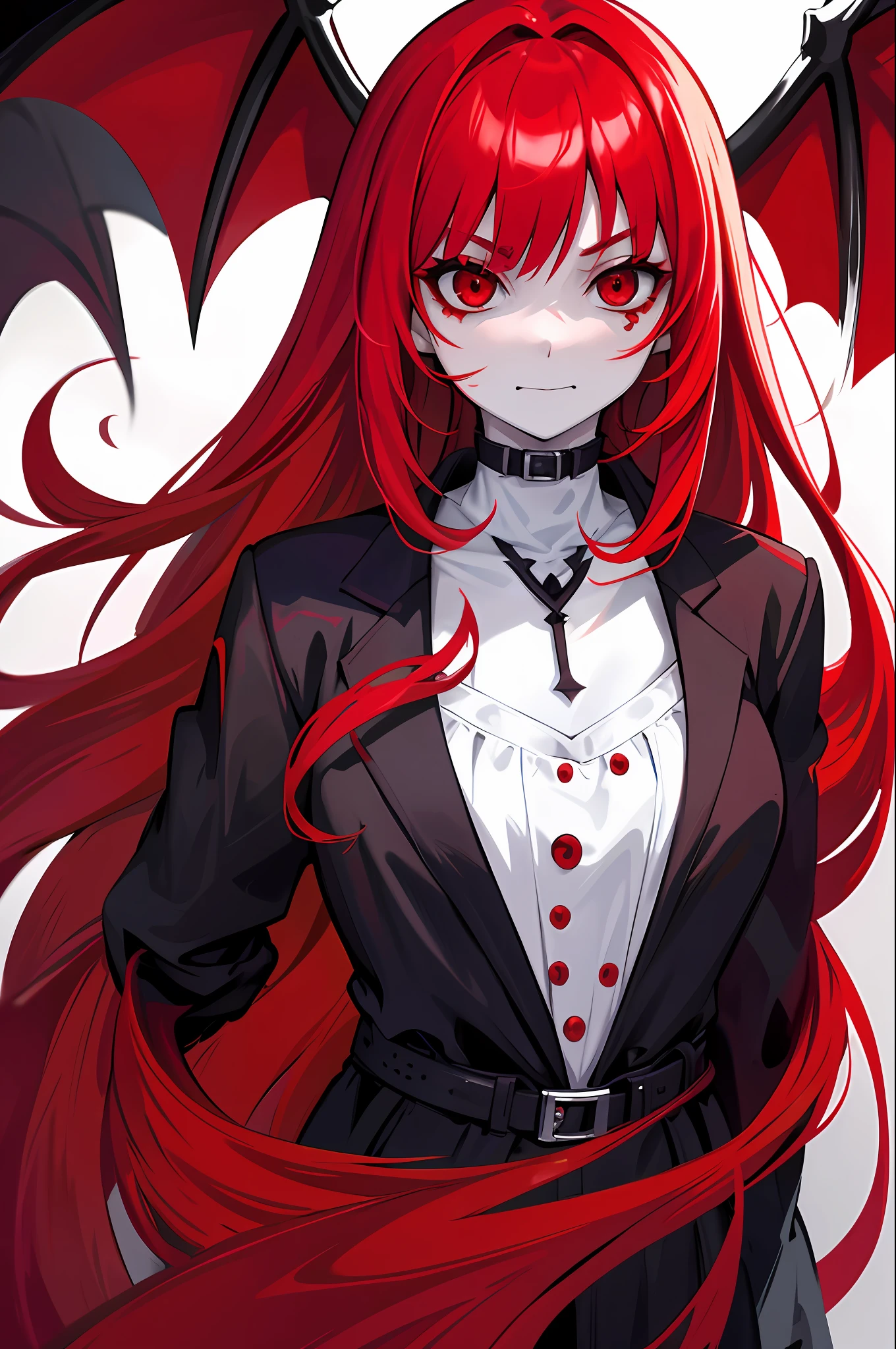 Vampire Girl with blood in her mouth,white skin,red hair,red eyes,with an evil look,,high quality,8k,masterpiece