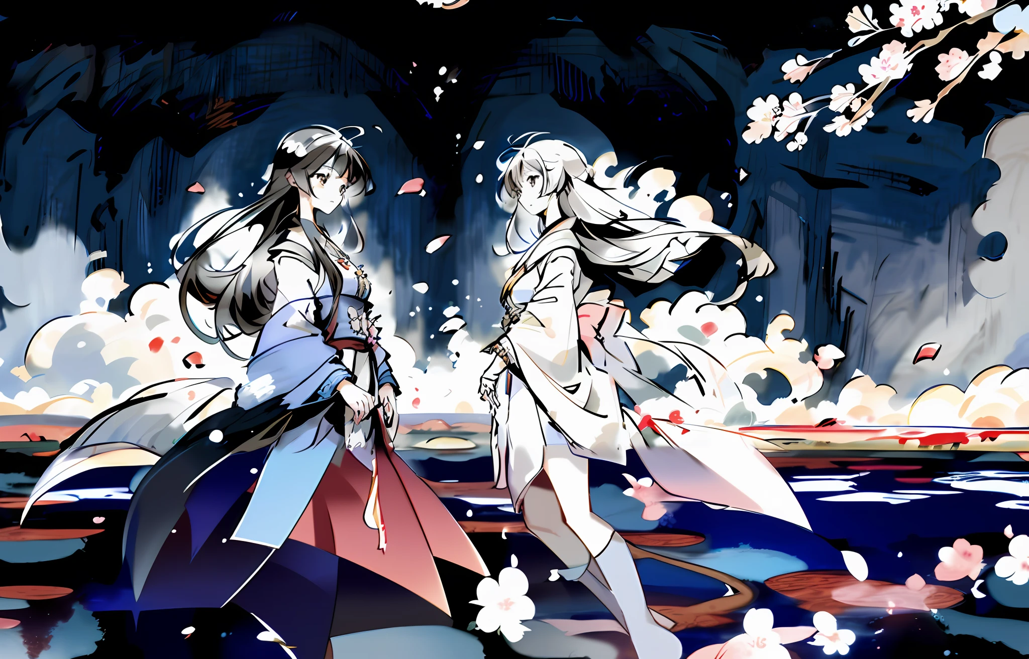 anime characters in a scene with a tree and a sky, onmyoji, from touhou, flowing white robes, onmyoji detailed art, official artwork, touhou project, touhou project official artwork, touhou, onmyoji portrait, flowing hair and long robes, touhou character, anime illustration, 4 k manga wallpaper, official art, anime fantasy illustration