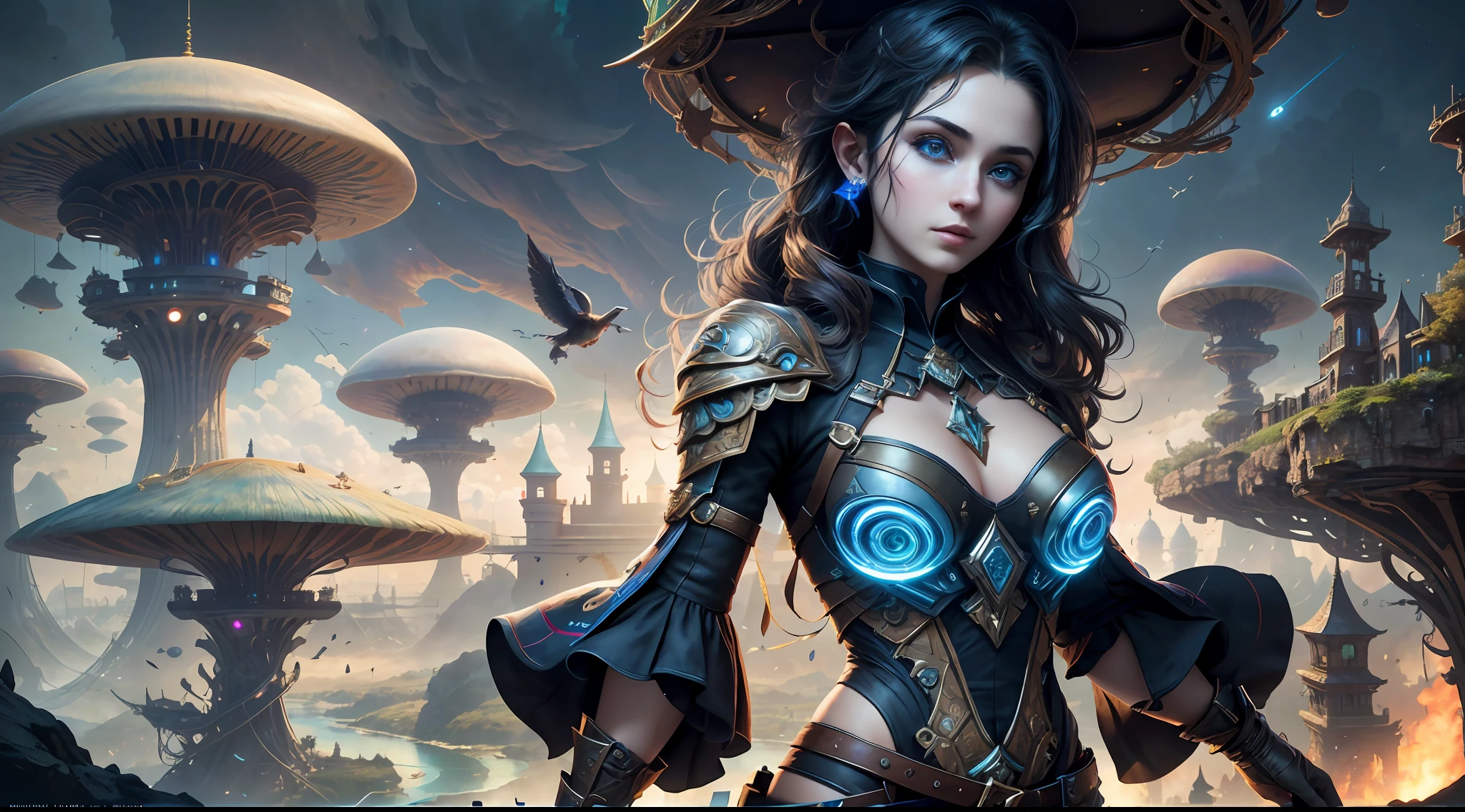 (((Multiplayer, Vivid Eyes, Man and Woman))), (((Full Body Portrait))), Best Quality, Realistic, Realistic, Award-Winning Illustrations, (Intricate Details: 1.2), (Fine Details), (Intricate Details), (Cinematic Light, Best Quality Backlight), Clear Lines, Sharp Focus, Official Art, Unity 8k Wallpaper, Ridious, Incredibly Ridiculous, Fantasy Art, RTX, ((Award-winning Triangle Studio Close-up Photo)), 1 Boy, (shut up), best quality, 4K, beautiful mysterious creatures, female, flying, surrealism, masterpiece by ncwinters, in a mysterious country town, masterpiece, intricate details, ff14style, urban painting, bridge, river, giant mushroom, landscape, bright colors,