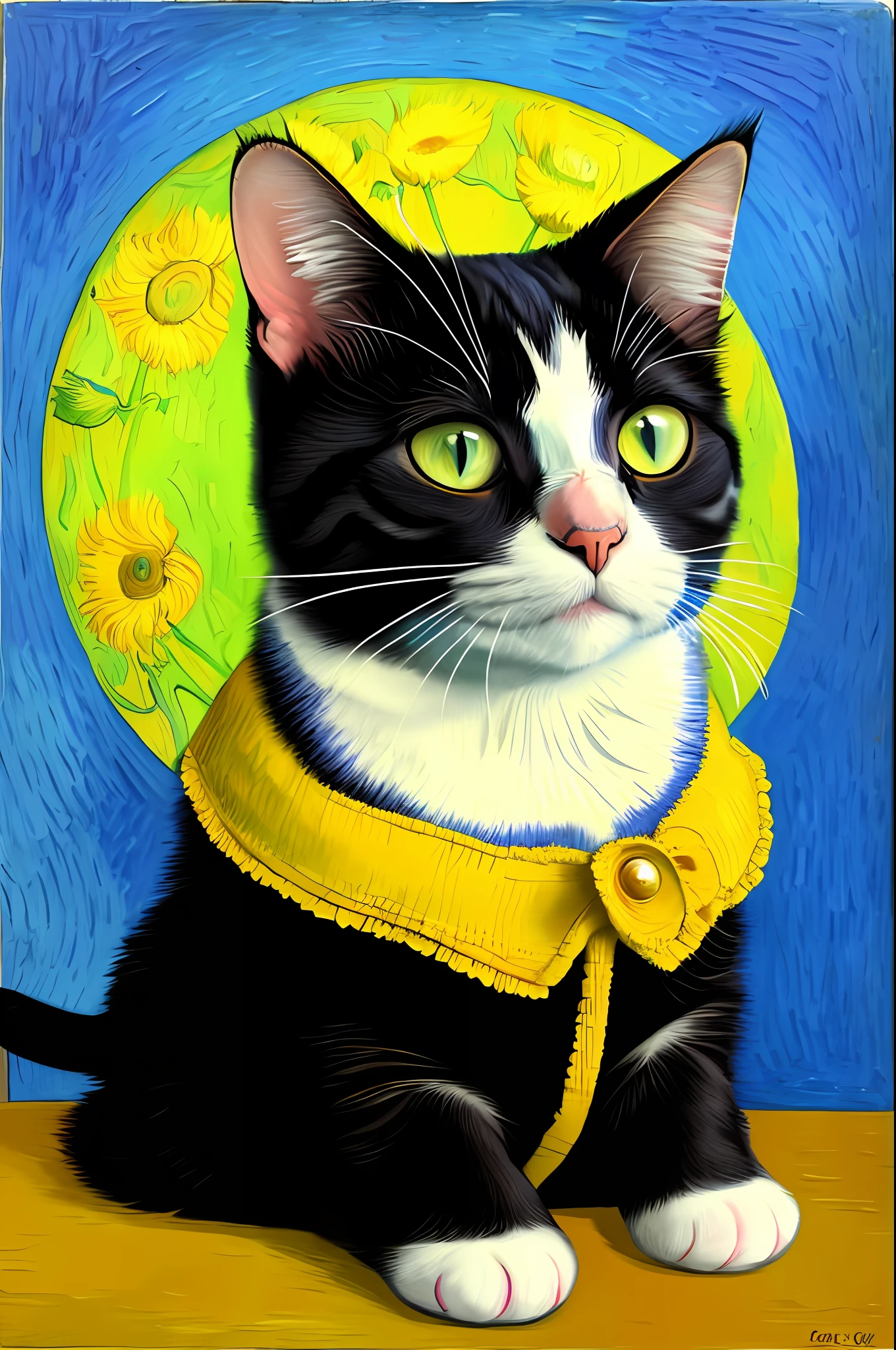 Van Gogh style, cat, oil painting texture,