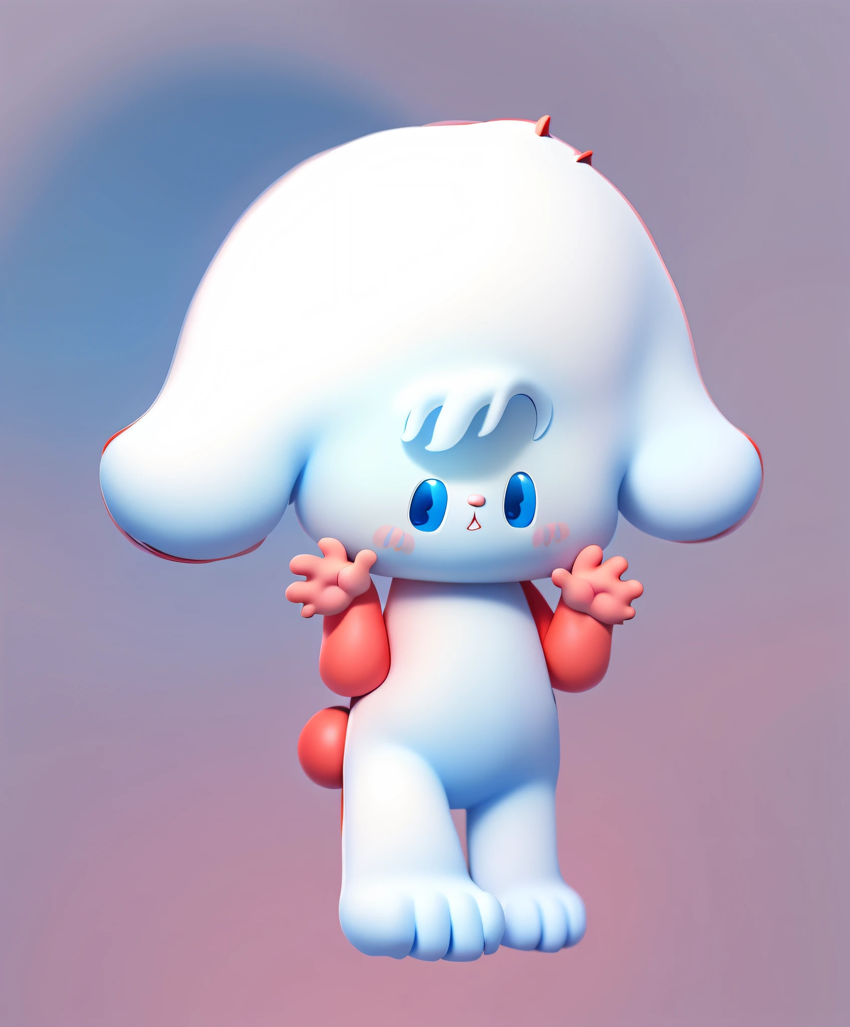 Blue eyes, red nose, pure white puppy, concentrated facial features, bangs on the eyes, hands open, small round tail, big ears, cute, pure white background, standing posture,