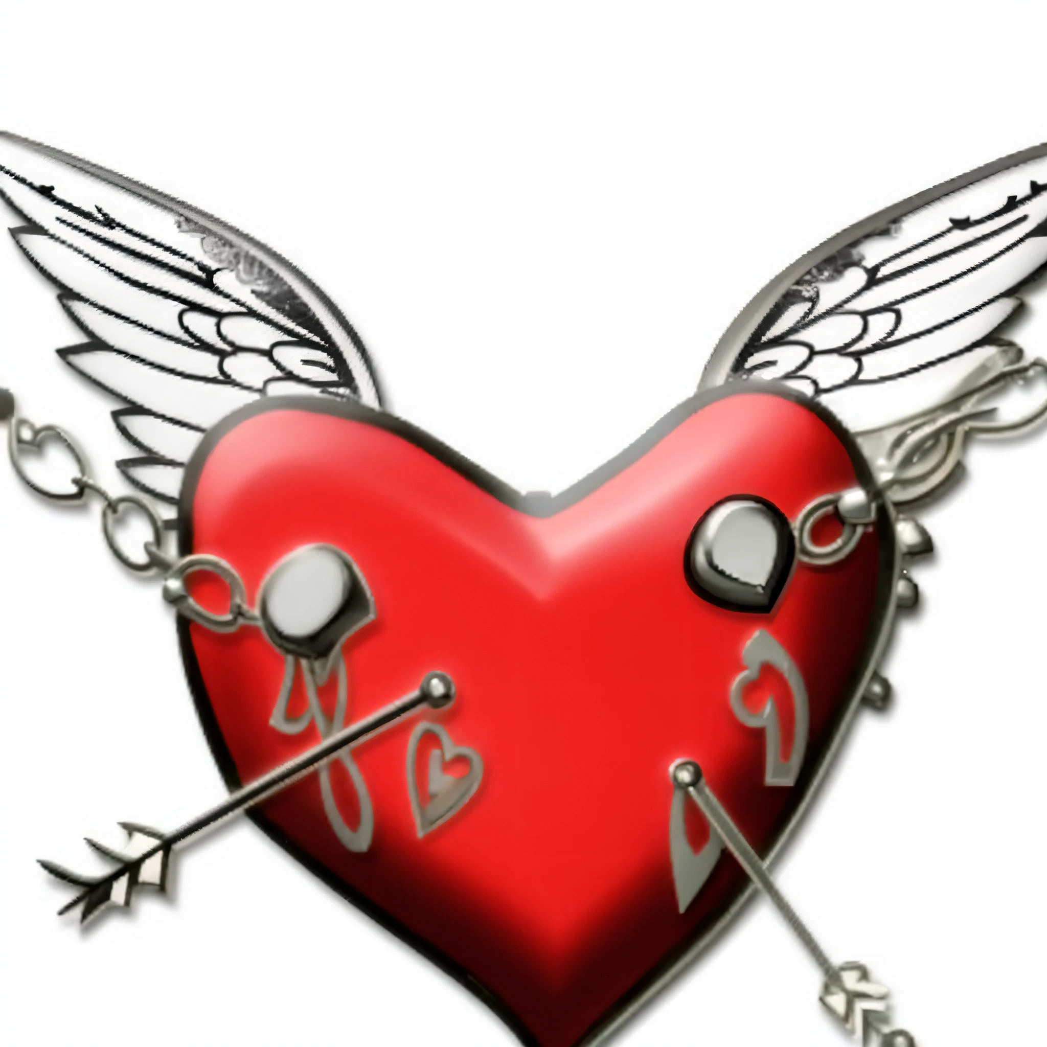 a close up of a heart with wings and a heart with an arrow, gothic harts, broken heart, connected to heart machines, heart emblem on chest, heart effects, heart operation, broken hearts, real heart, broken hearted, cupid, gotic harts, magic heart, real heart!, mechanical heart in center, my rendition, pierced, 3 d design for tattoo