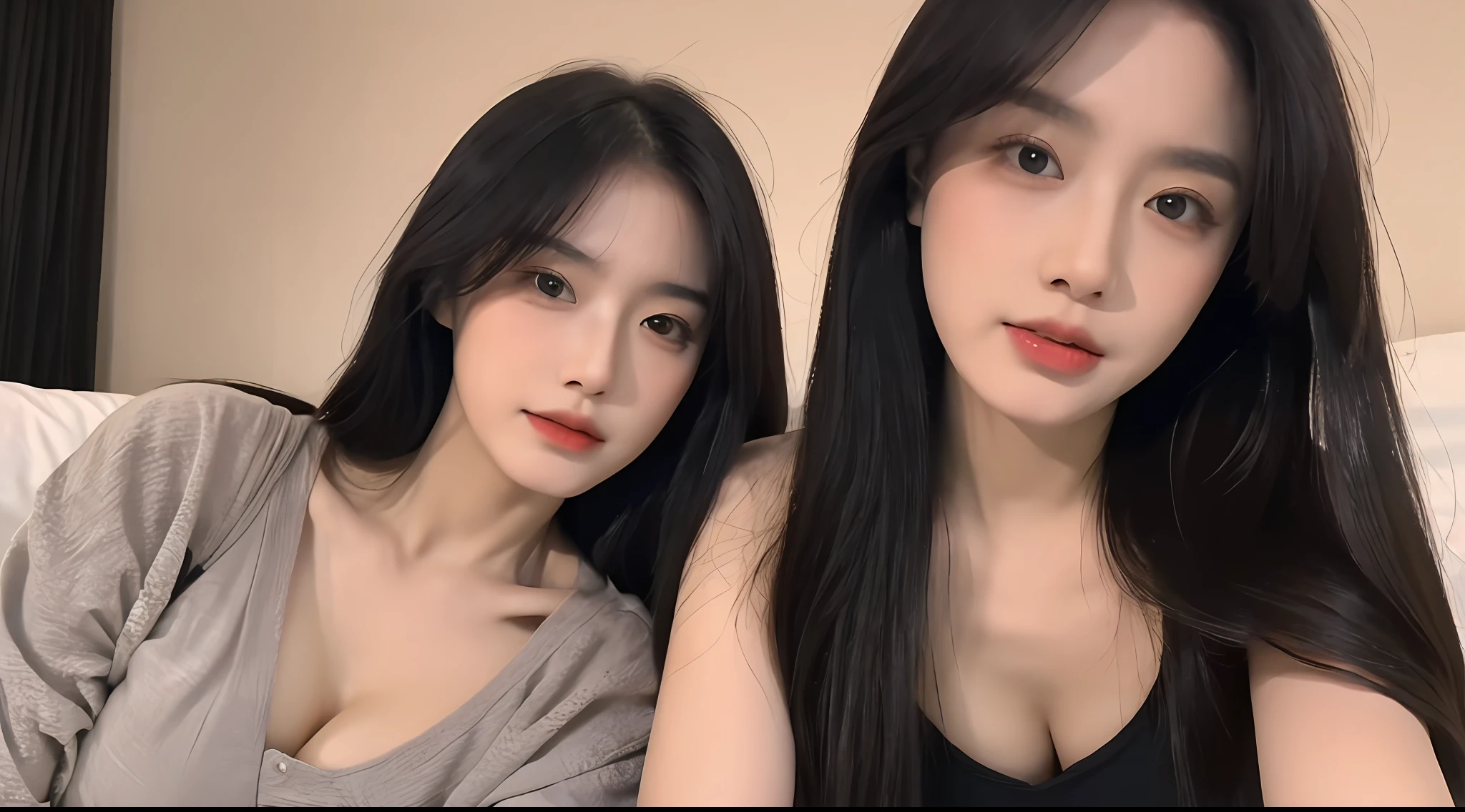 ((Top Quality, 8k, Masterpiece: 1.3)), Beauty, Hide Face, 1 Girl, Beautiful: 1.3, Slender Abs: 1.1, Camisole, Cleavage, Black Hair Long, (While Sitting on the Bed), Ultra Detailed Face, Highly Detailed Lips, Detailed Eyes, Double Eyelids