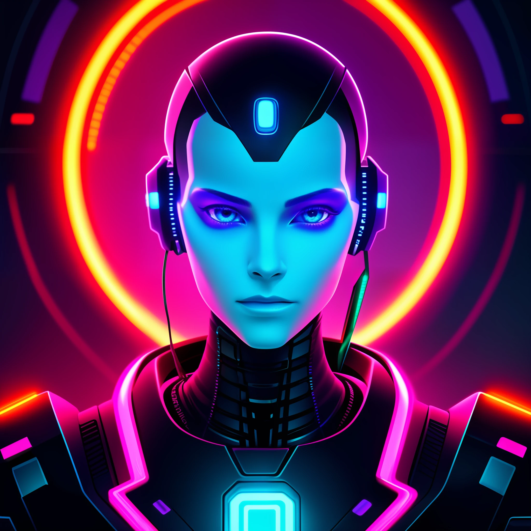 Detailed eyes of neon blue color