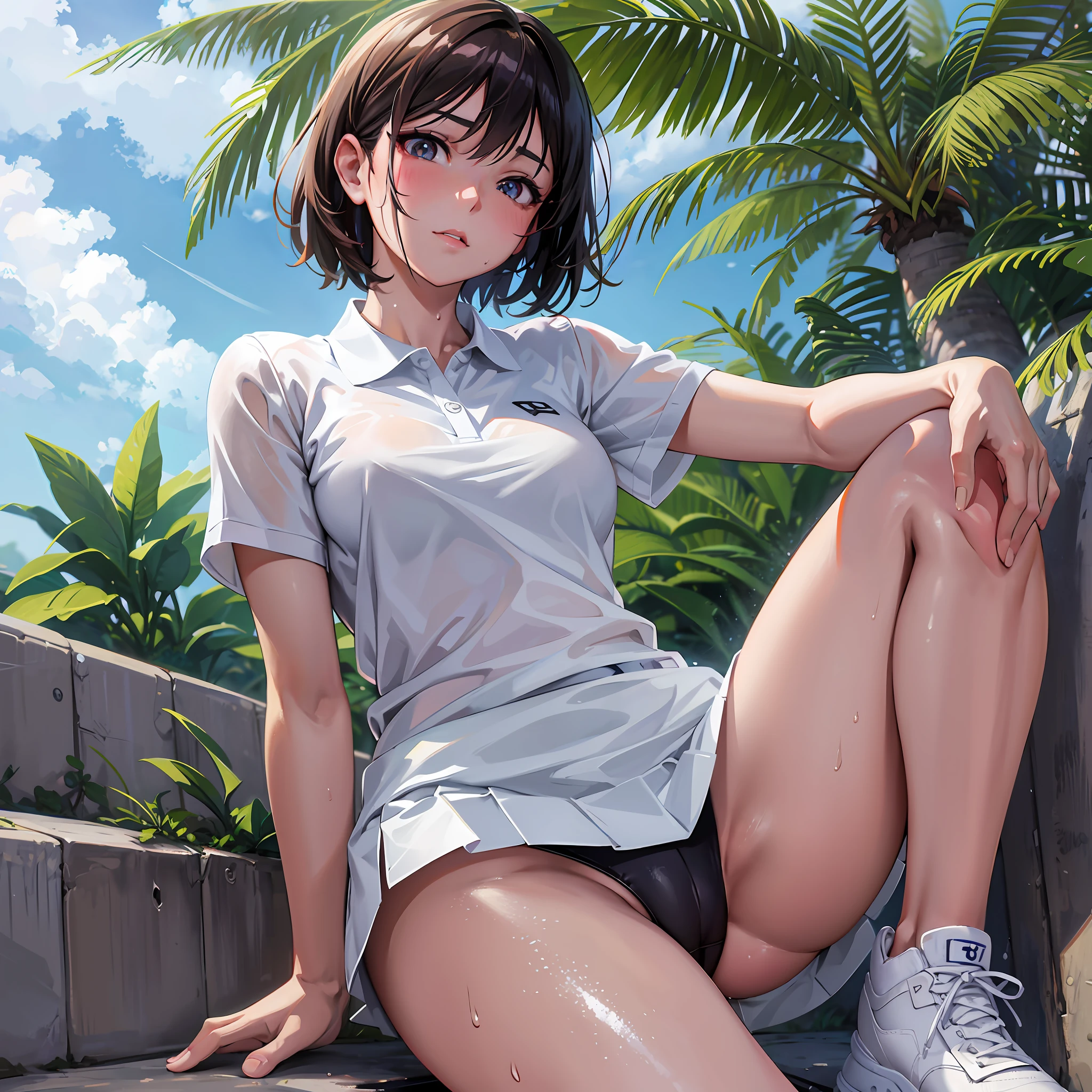 anime girl sitting on steps with her legs crossed and her shirt tucked, smooth anime cg art, ilya kuvshinov landscape, ilya kuvshinov. 4 k, beautiful anime girl squatting, seductive anime girl, anime moe artstyle, a hyperrealistic schoolgirl, [ 4 k digital art ]!!, attractive anime girl, hyperrealistic schoolgirl