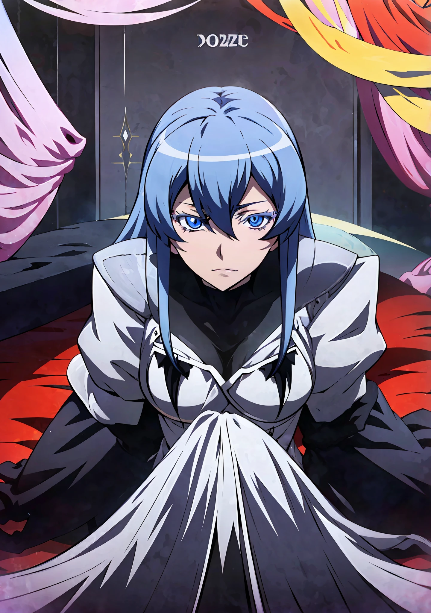 Esdeath, Akame ga kill esdeath, magazine cover pose, anime moe artstyle, seductive anime girl, Joy Ride art style, cat eyes, fit body, gynoid body, perfect body, big breasts, Ilya Kuvshinov, official character art, (best quality, masterpiece) a cute chibi girl, seductive anime girl, official art,
