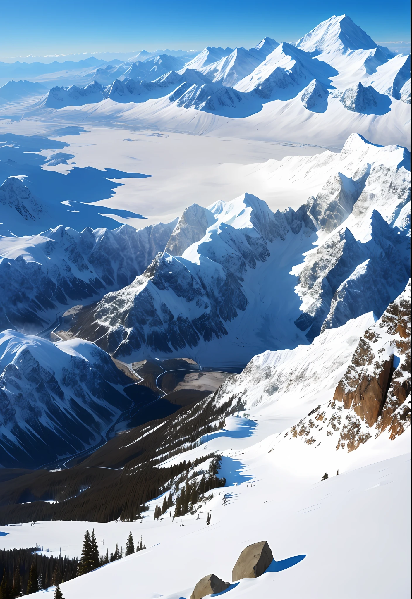 Scenery, snow-capped mountains, small mountains