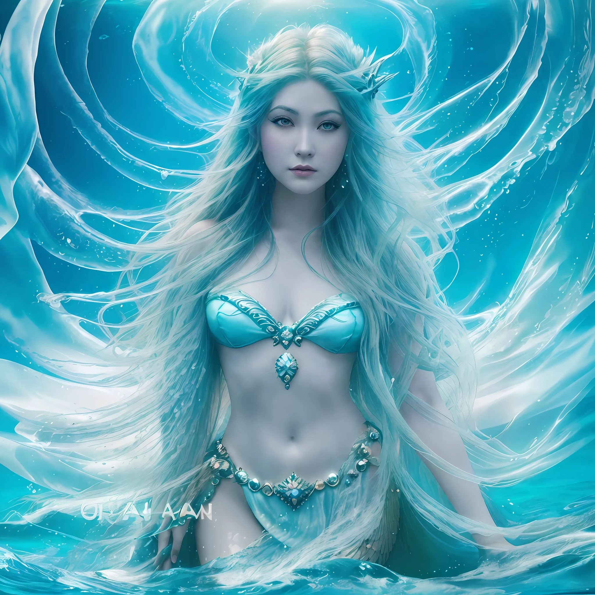 a close up of a woman with long hair in a body of water, goddess of the ocean, goddess of the sea, closeup fantasy with water magic, mystical atlantean valkyrie, karol bak uhd, water element, asian female water elemental, portrait of mermaid warrior, beautiful mermaid, portrait of mermaid queen, digital fantasy art ), azure. detailed hair