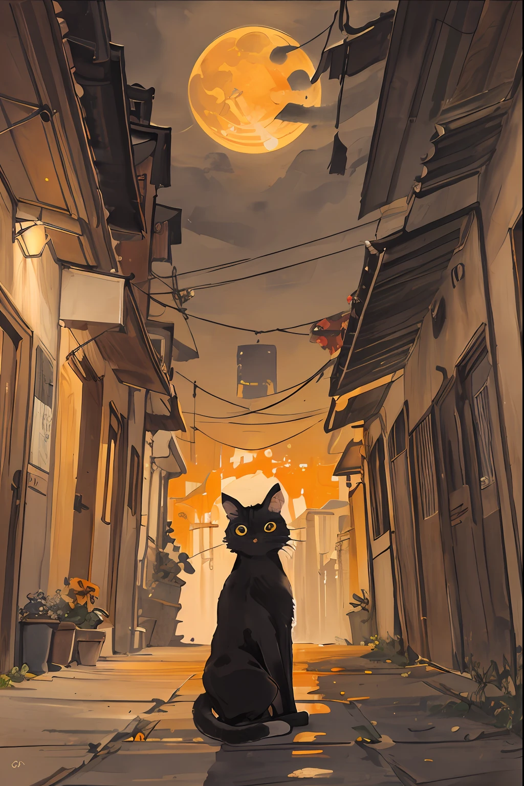 cat,orange,cute,big eyes,masterpiece,full moon,alley SIZE 1920 X 1080 PX --auto --s2