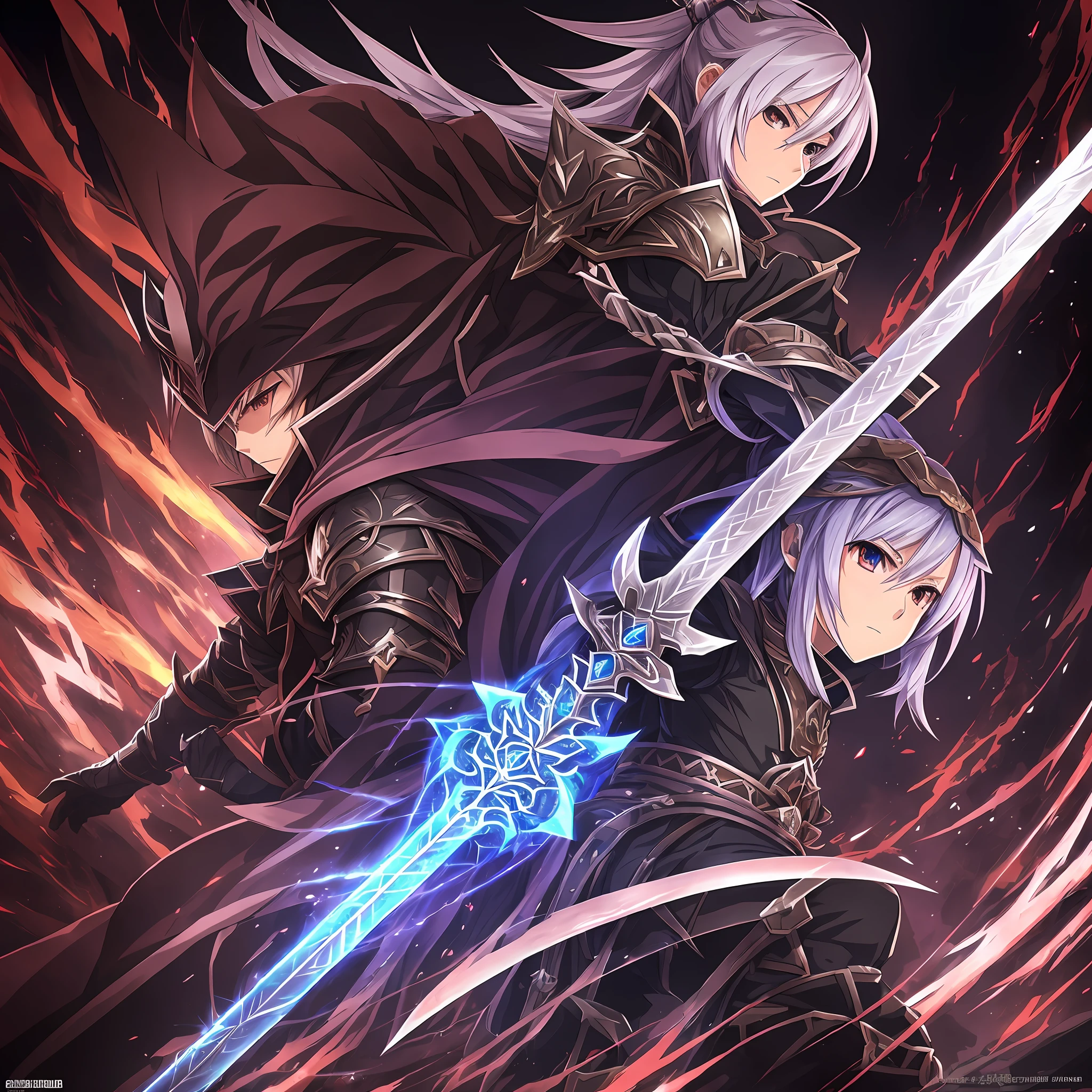 anime character with sword and armor in a dark room, jrpg character, jrpg character art, hero 2 d fanart artsation, with large sword, rpg character, rpg maker, made in rpg maker, grimgar, coriolios rpg art style, genshin impact character, ( ( character concept art ) ), dramatic wielding sword pose, official character art --auto --s2