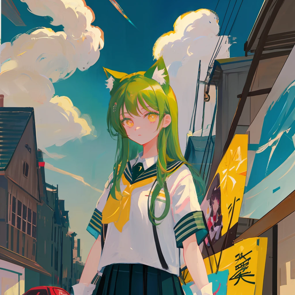 Cat-eared lady Different pupil uniform loli There are four words Qingying Chiaki next to the painting