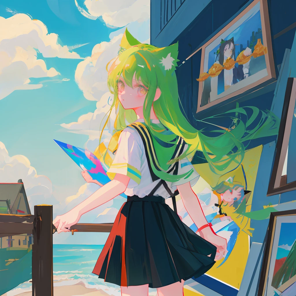 Cat-eared lady Different pupil uniform loli There are four words Qingying Chiaki next to the painting