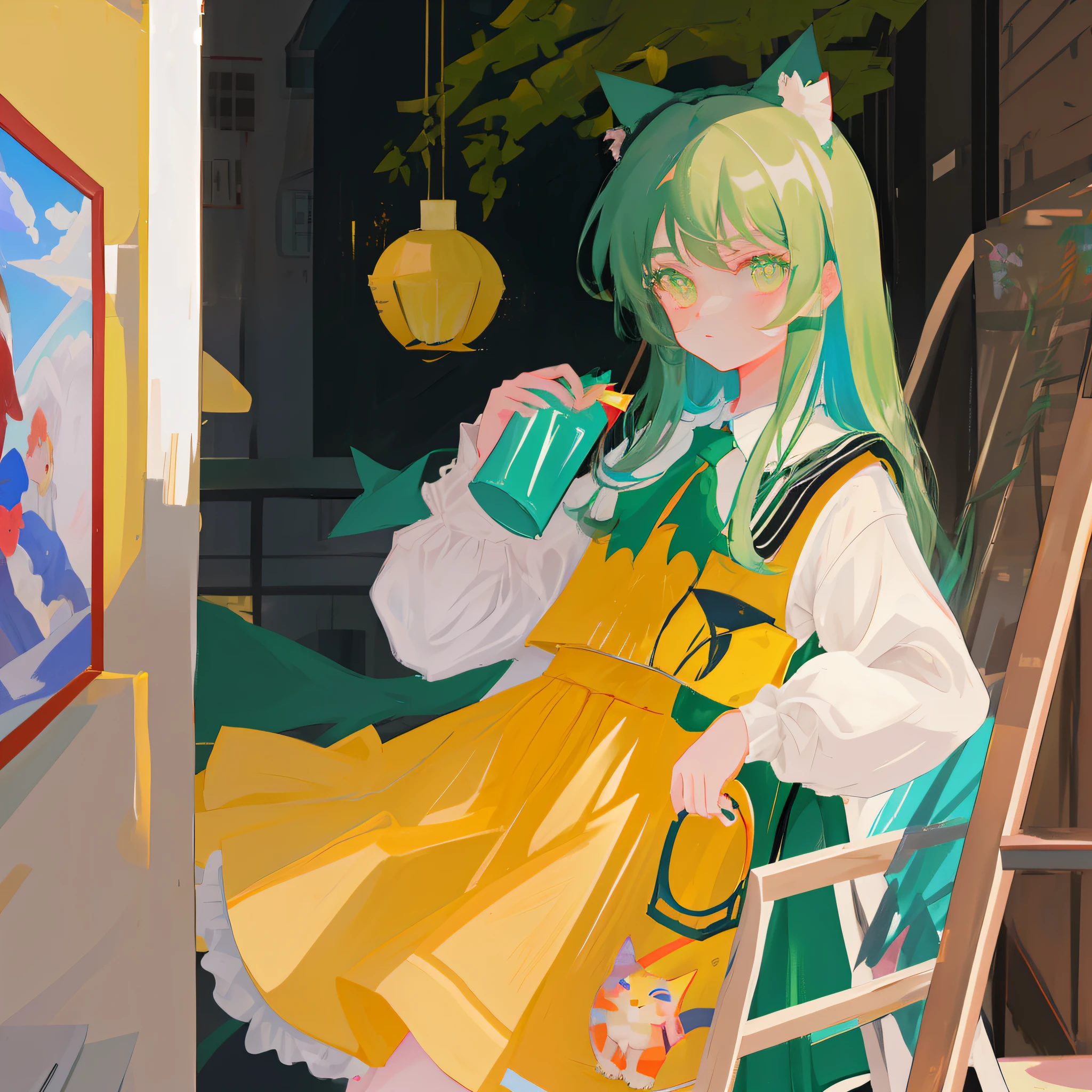Cat-eared lady Different pupil uniform loli There are four words Qingying Chiaki next to the painting