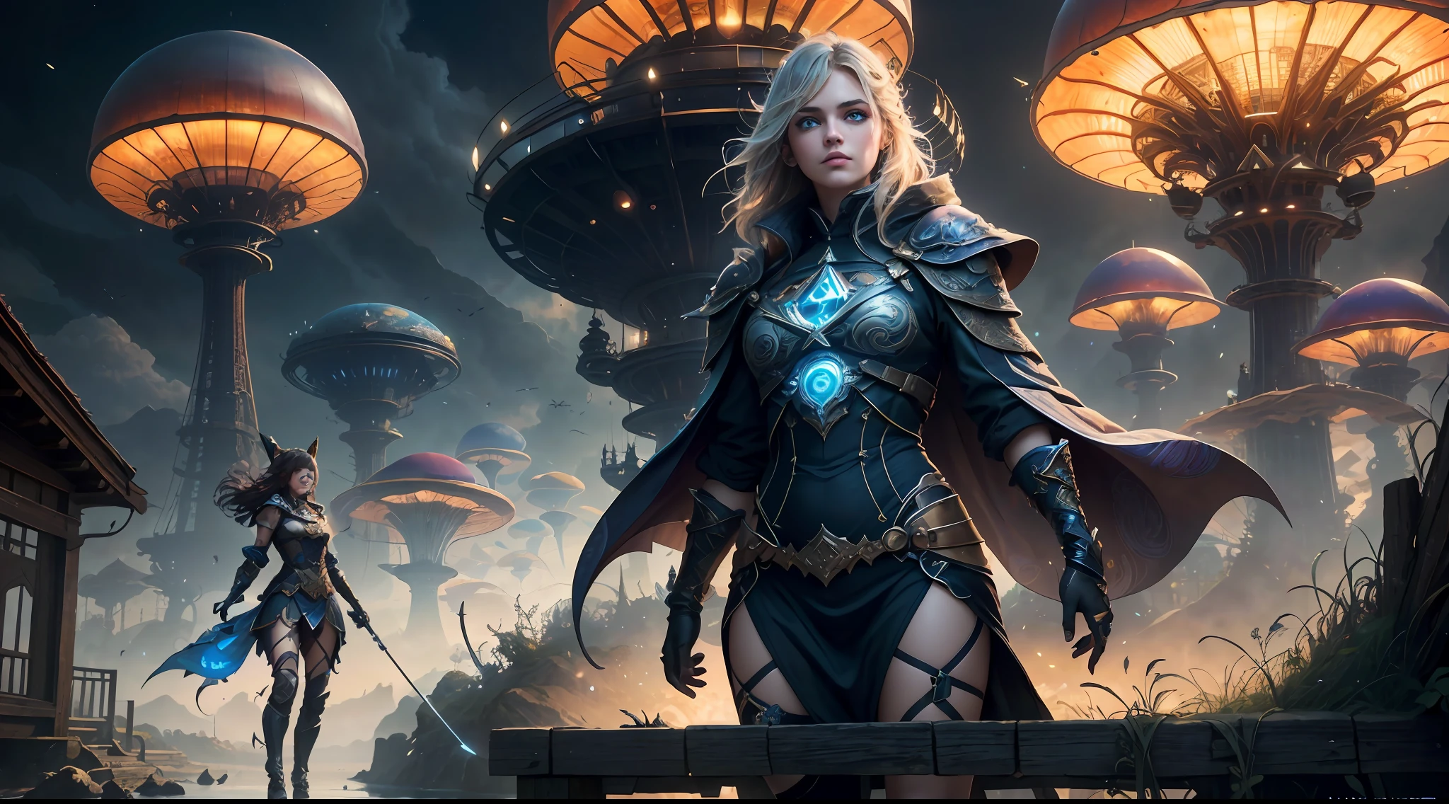 (((Multiplayer, Vivid eyes, men and women))), Best Quality, Realistic, Realistic, Award-Winning Illustrations, (Intricate Details: 1.2), (Fine Details), (Intricate Details), (Cinematic Light, Best Quality Backlight), Clear Lines, Sharp Focus, Official Art, Unity 8k Wallpaper, Ridiculous, Incredibly Absurd, Fantasy Art, RTX, ((Award-winning Triangle Studio Close-up Photo)), 1 Boy, (Shut Up), Best Quality, 4K, beautiful mysterious creatures, female, flying, surrealism, masterpiece by NCWINTERS, in a mysterious country town, masterpiece, intricate details, ff14style, urban painting, bridge, river, giant mushroom, landscape, bright colors, ((((full body image))),