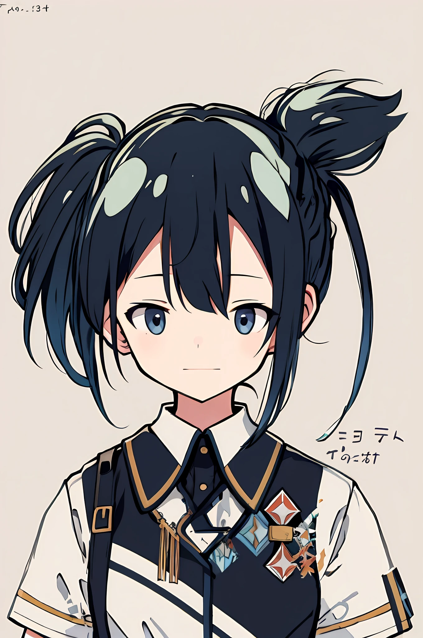 Short hair at front, ponytail, front view, collar