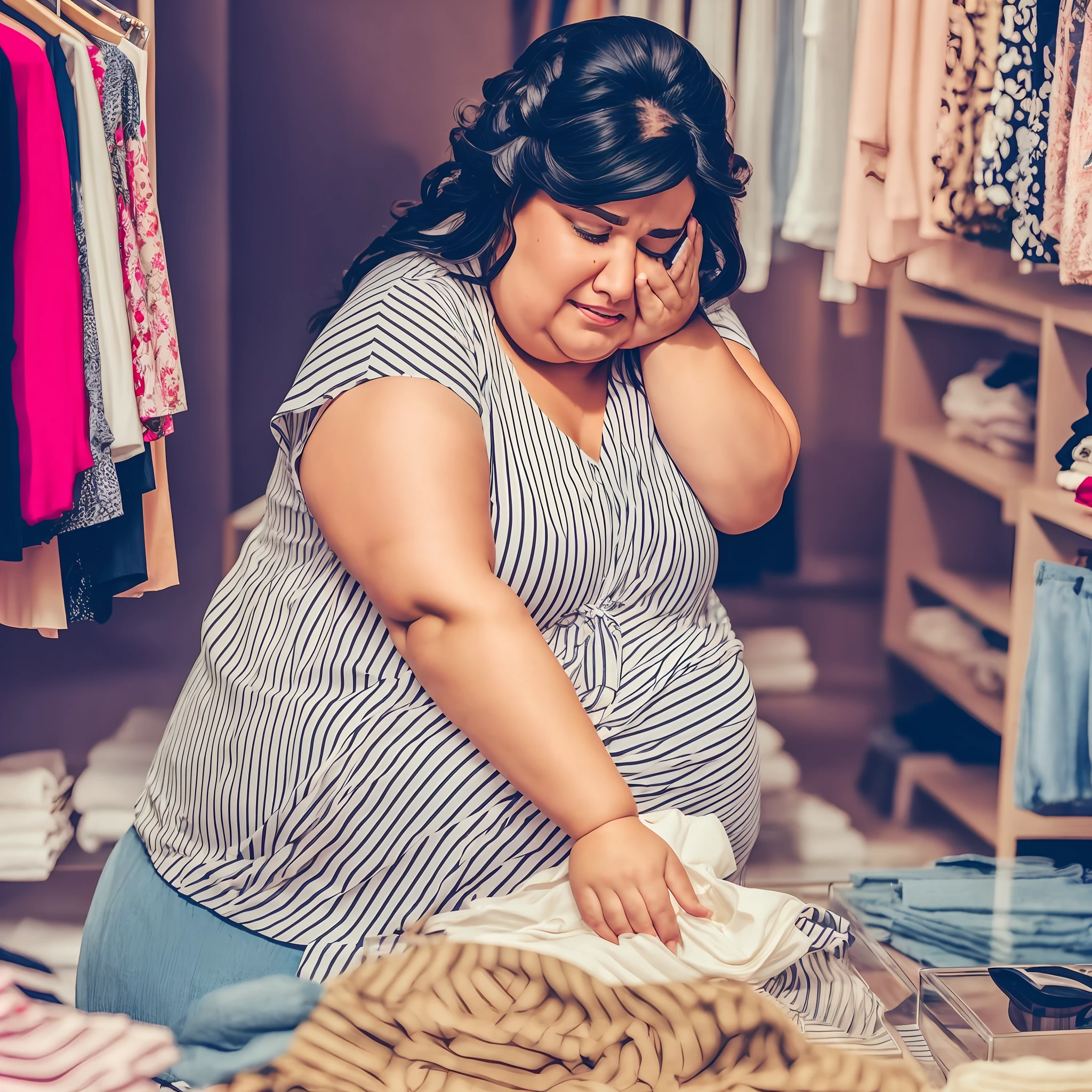 A fat woman crying for trying on clothes and not serving --auto --s2