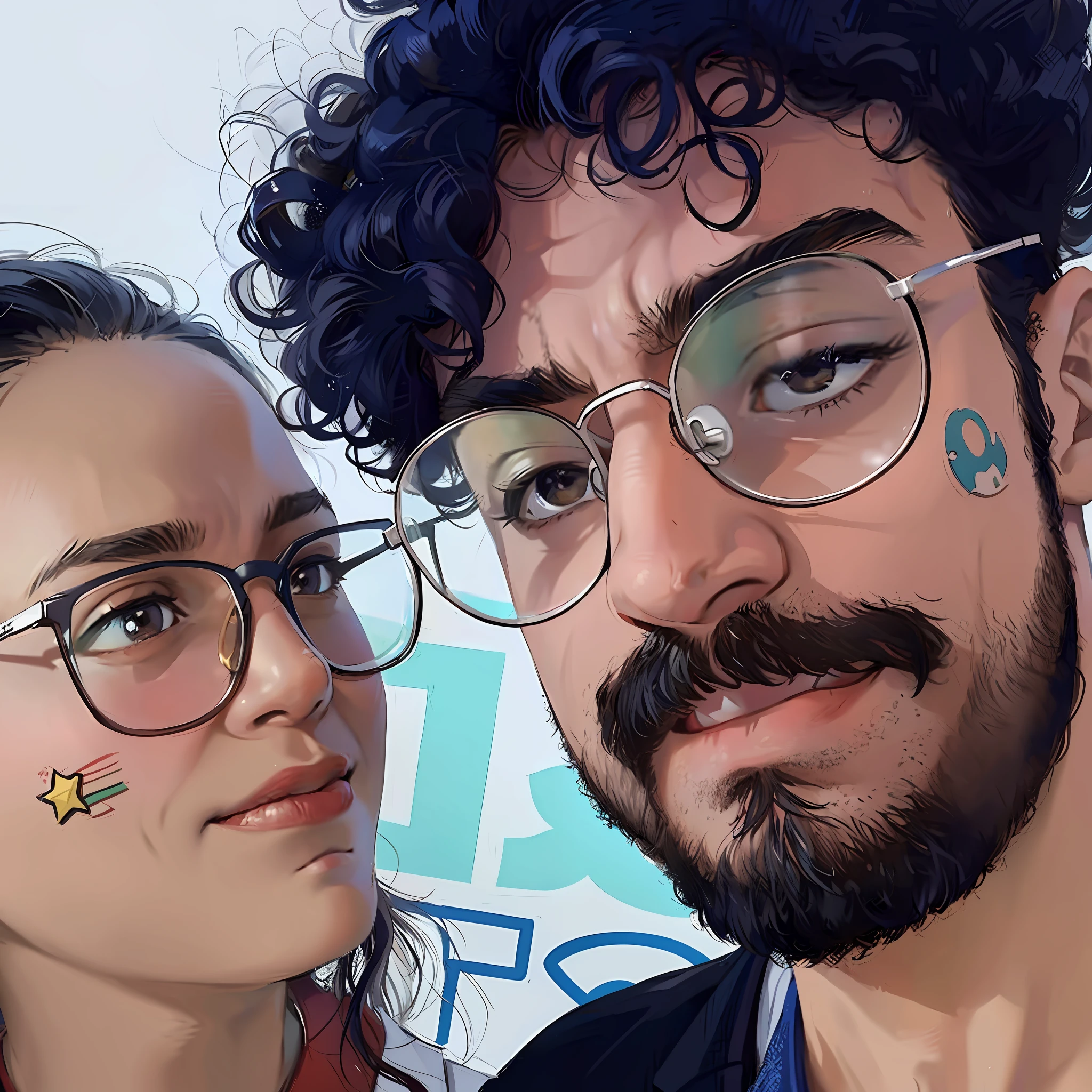 there is a man and woman with glasses posing for a picture, by Nándor Katona, charli bowater and artgeem, profile picture 1024px, with nerdy! glasses! and goatee, very very low quality picture, with nerdy glasses and goatee, ayanamikodon and irakli nadar, 🔞🤡