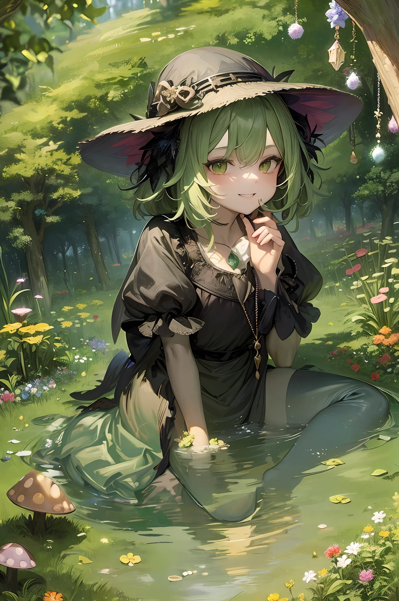 Anime Girl Sitting in Forest, Dense Forest, Guweiz on Pixiv ArtStation, Guweiz, Guweiz on ArtStation Pixiv, Guweiz Style Cover, Popular on ArtStation Pixiv, Detailed Digital Anime Art, 4K Anime Style, 8K High-Quality Detailed Graphics, by Touhou