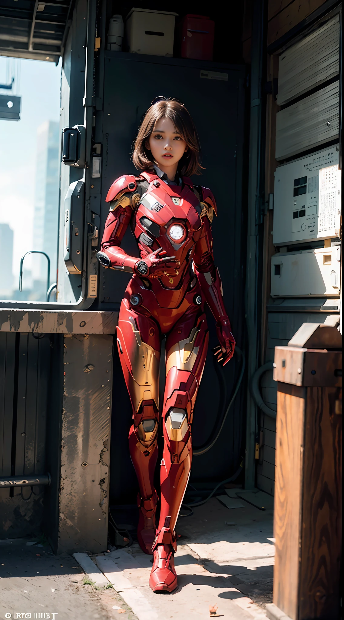 (1girl:1.3), solo,__body-parts__, official art, unity 8k wallpaper, ultra detailed, beautiful and aesthetic, beautiful, masterpiece, best quality, RAW, masterpiece, super fine photo,, best quality, super high Resolution, photorealistic, sunlight, full body portrait, stunningly beautiful,, dynamic pose, delicate face, vibrant eyes, (side view), she is wearing a futuristic Iron Man mech, red and gold, Highly detailed abandoned warehouse background, detailed face, detailed complex busy background, messy, gorgeous, milky, high detailed skin, realistic skin details, visible pores, sharp focus, volumetric fog, 8k uhd, dslr camera, High quality, film grain, fair skin, photorealism, lomography, sprawling metropolis in a futuristic dystopia, view from below, translucent