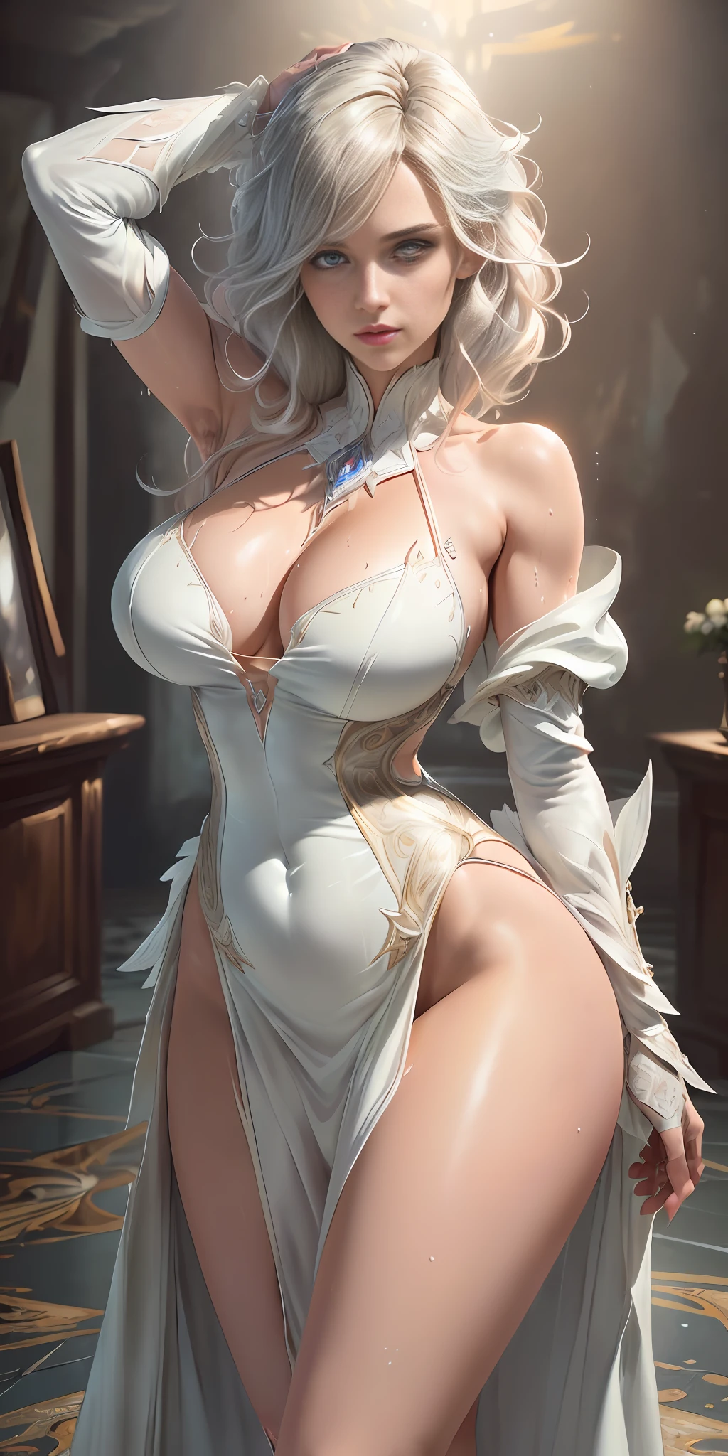Emma Frost, foto by (Emma Frost:1.1), (extremely detailed CG unity 8k wallpaper:1.5),<(masterpiece:1.5), (best quality:1.7), high resolution illustration, (finely detailed eyes and detailed face:1.3), (detail:1.3, best quality, (ultra-detailed), (an extremely delicate and beautiful), (illustration), (painting),(masterpiece:1.5),cinematic light,dynamic angle,floating,sharp focus,(2d:1.7), (best quality:1.3),(illustration:1.1),((disheveled hair:1.2),(beautiful detailed eyes:1.1),(cinematic light:1.1), wearing a long sexy wet dress, wet body, wet shoulder, wet boobs, estilo sympsons.