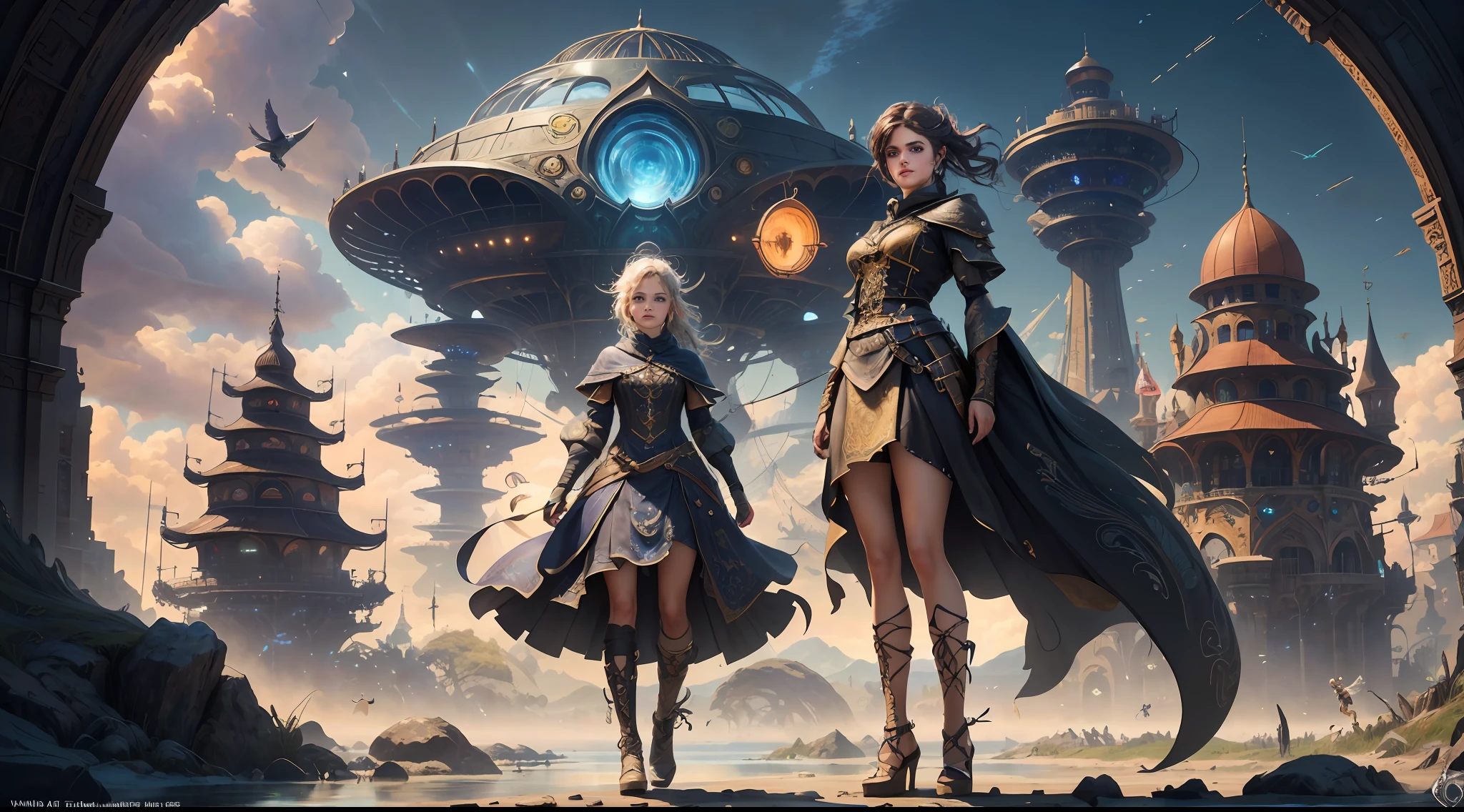 (((Multiplayer, Vivid eyes, men and women))), Best Quality, Realistic, Realistic, Award-Winning Illustrations, (Intricate Details: 1.2), (Fine Details), (Intricate Details), (Cinematic Light, Best Quality Backlight), Clear Lines, Sharp Focus, Official Art, Unity 8k Wallpaper, Ridiculous, Incredibly Absurd, Fantasy Art, RTX, ((Award-winning Triangle Studio Close-up Photo)), 1 Boy, (Shut Up), Best Quality, 4K, beautiful mysterious creatures, female, flying, surrealism, masterpiece by NCWINTERS, in a mysterious country town, masterpiece, intricate details, ff14style, urban painting, bridge, river, giant mushroom, landscape, bright colors, ((((full body image))),