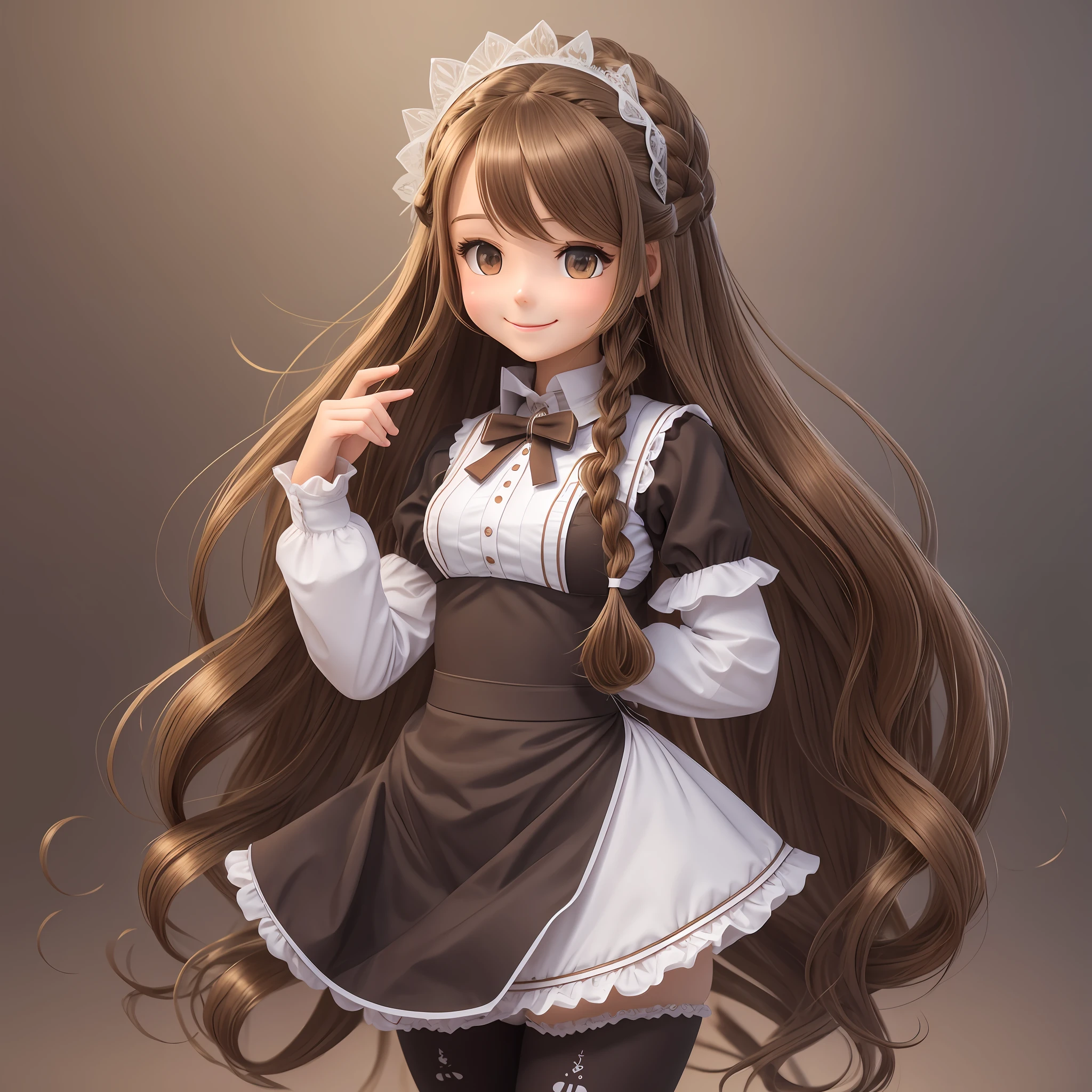 maid, low teen, light brown hair, long hair, wave hair, braid hair, crystal claer hair, whole body, tights, plump, slender, small, smile, anatomically correct, best quality, high quality, super detail --auto --s2