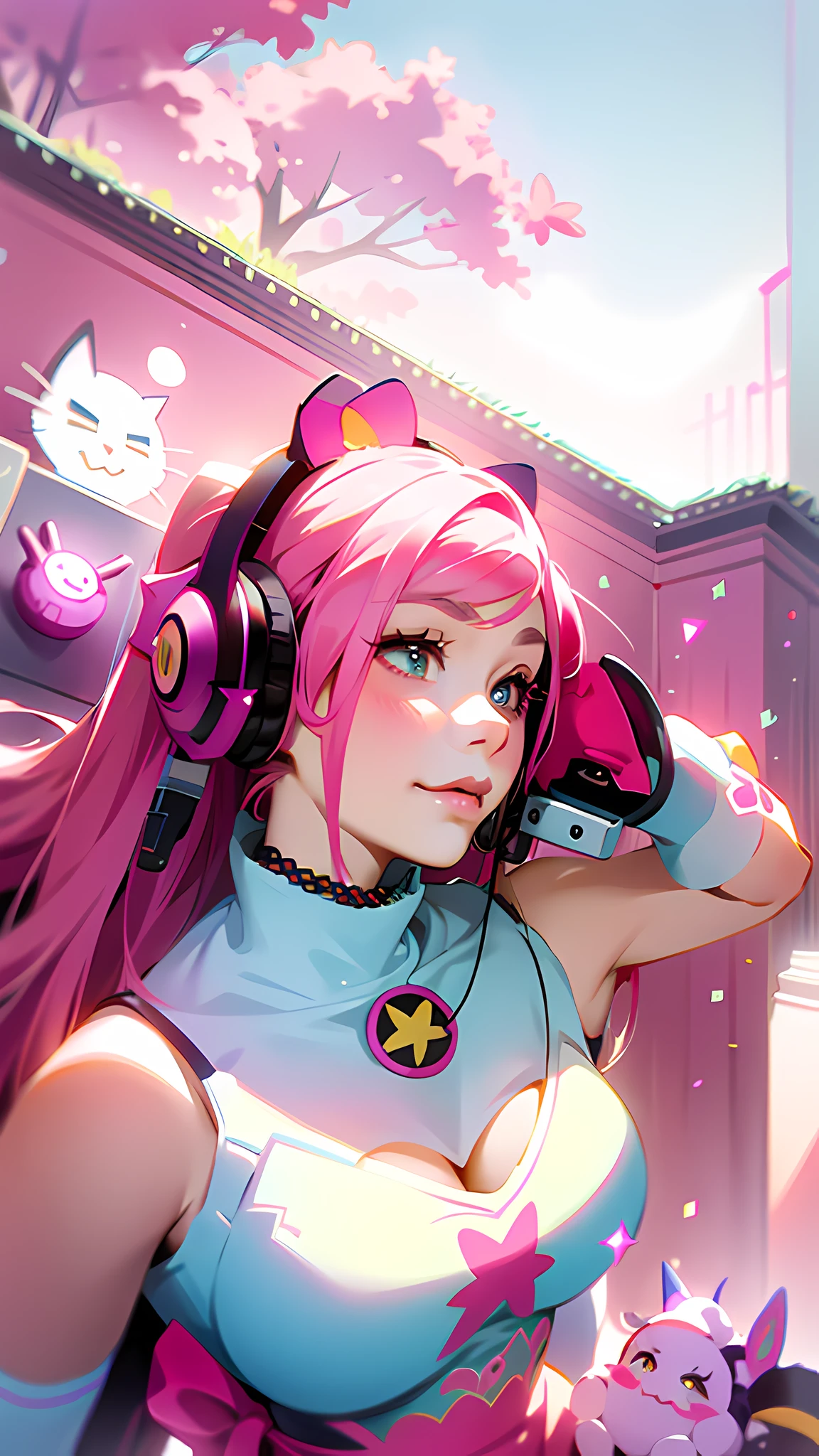 there is a woman with headphones on posing for a picture, belle delphine, wearing cat ear headphones, anime vibes, with head phones, pink headphones, with headphones, anime ears, d. va from overwatch, profile picture 1024px, ruan cute vtuber, anime inspired, girl with cat ears, wearing gaming headset, pokimane