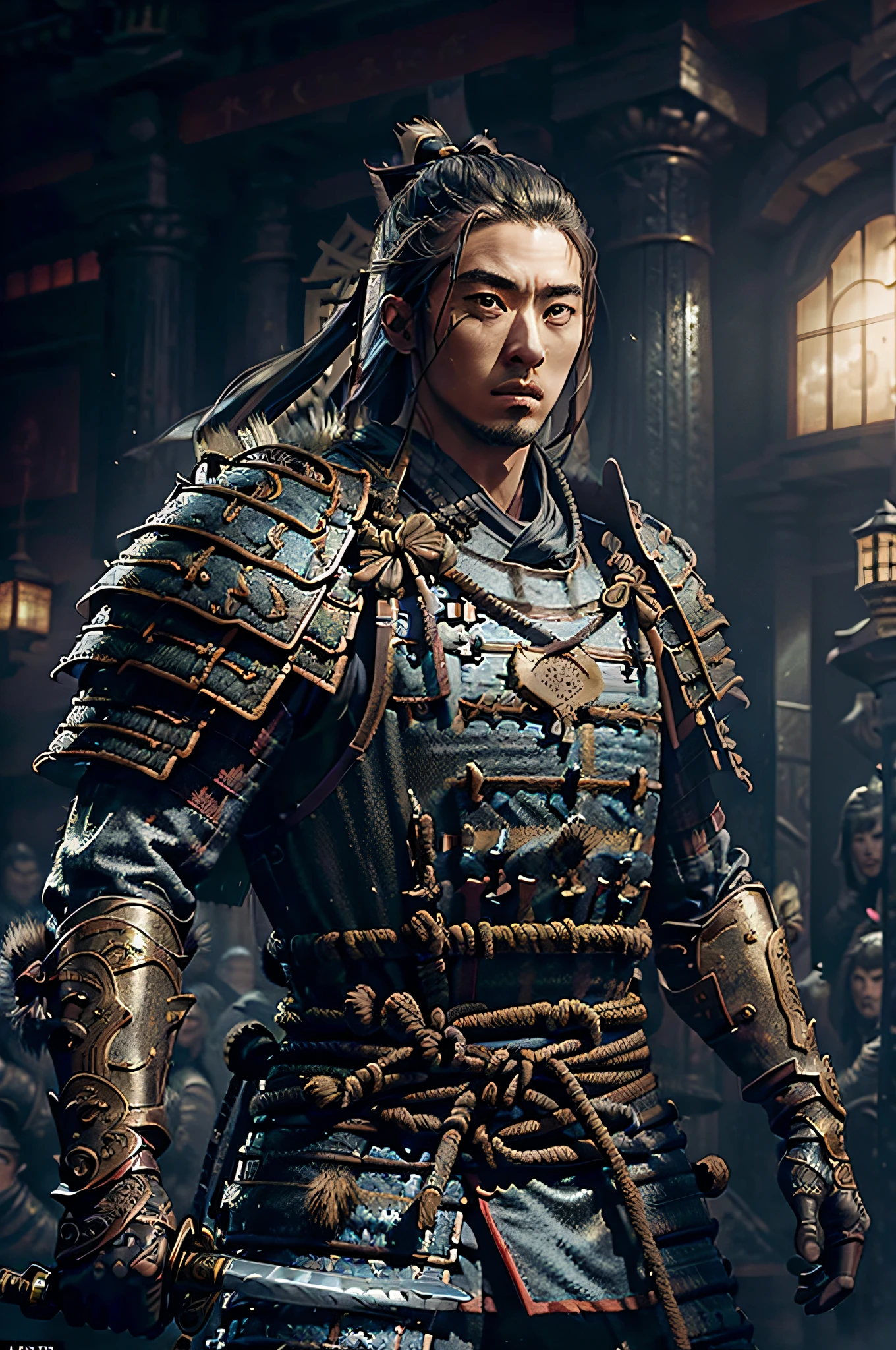 ((masterpiece))), (((best quality))), ((ultra-detailed)), (hyper-realistic), (highly detailed CG illustration), cinematic light, photorealistic, man ((Ninja)) Extremely agile warrior, fitness, intricate eaba detailed, black ninja outfit, two swords