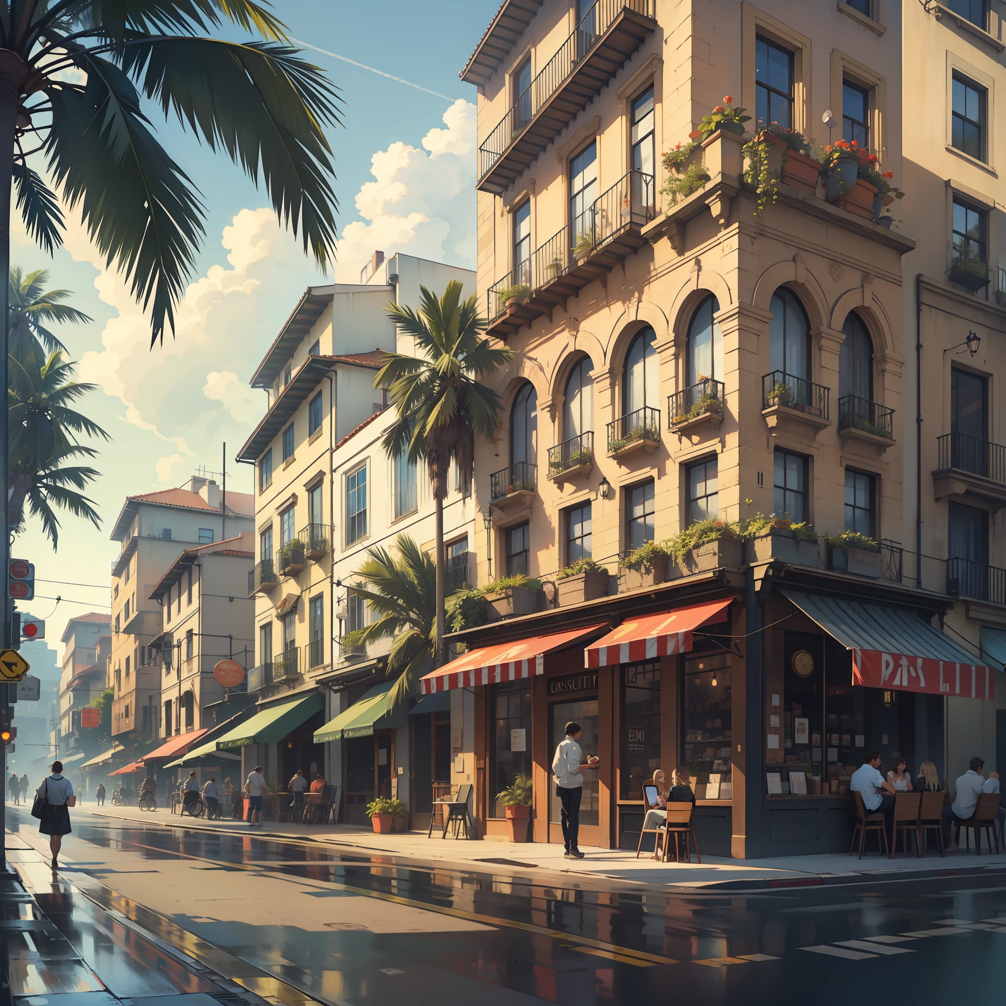 ((realistic: 1.5)),((best quality)), ((masterpiece)),((detailed)), canary, city street, day, florida, shops, coffee shops, banks