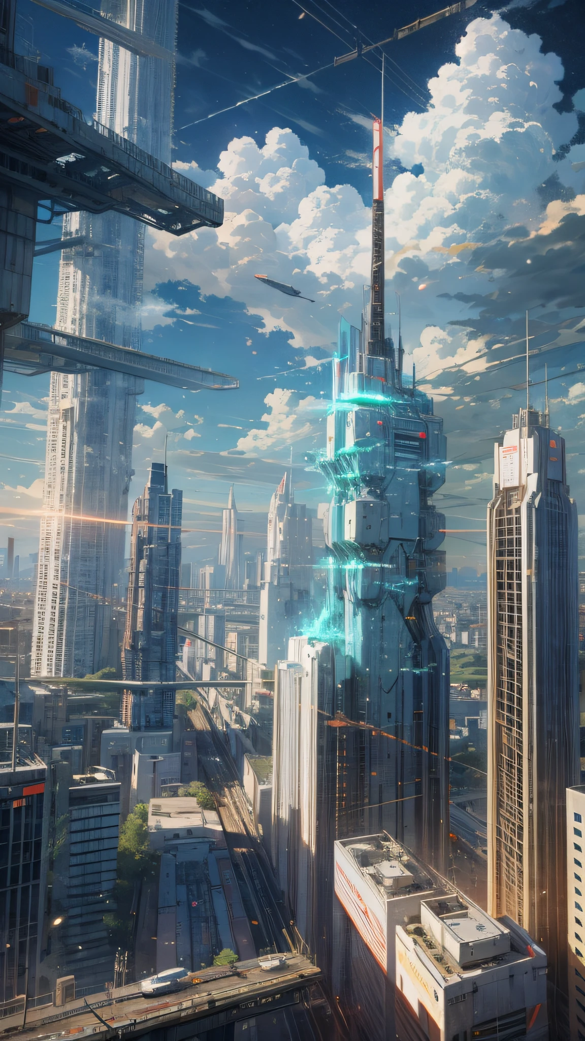 Sky, Clouds, holding_weapon, no_humans, Glow, Robots, Architecture, Science Fiction, Cities, Reality --v6