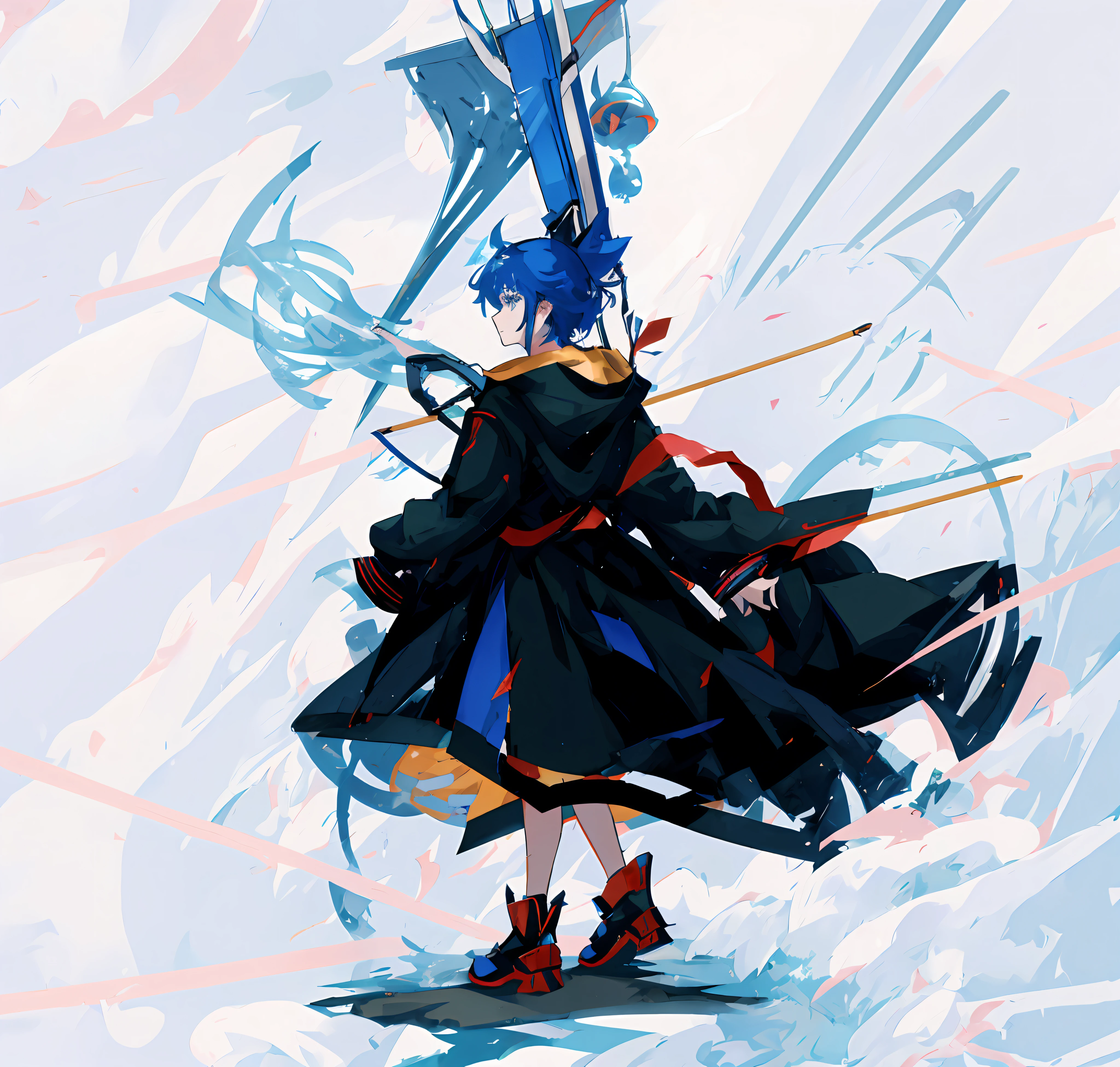 Anime characters with blue hair and black dress holding crossbow, anime style 4 K, 2 d anime style, 2 d anime, badass anime 8 k, zero zen art, 2d art, 2 d art, oriental characters, ufoable art style, kill la kill illustration, anime art wallpaper 8 k, from the east, dolister style