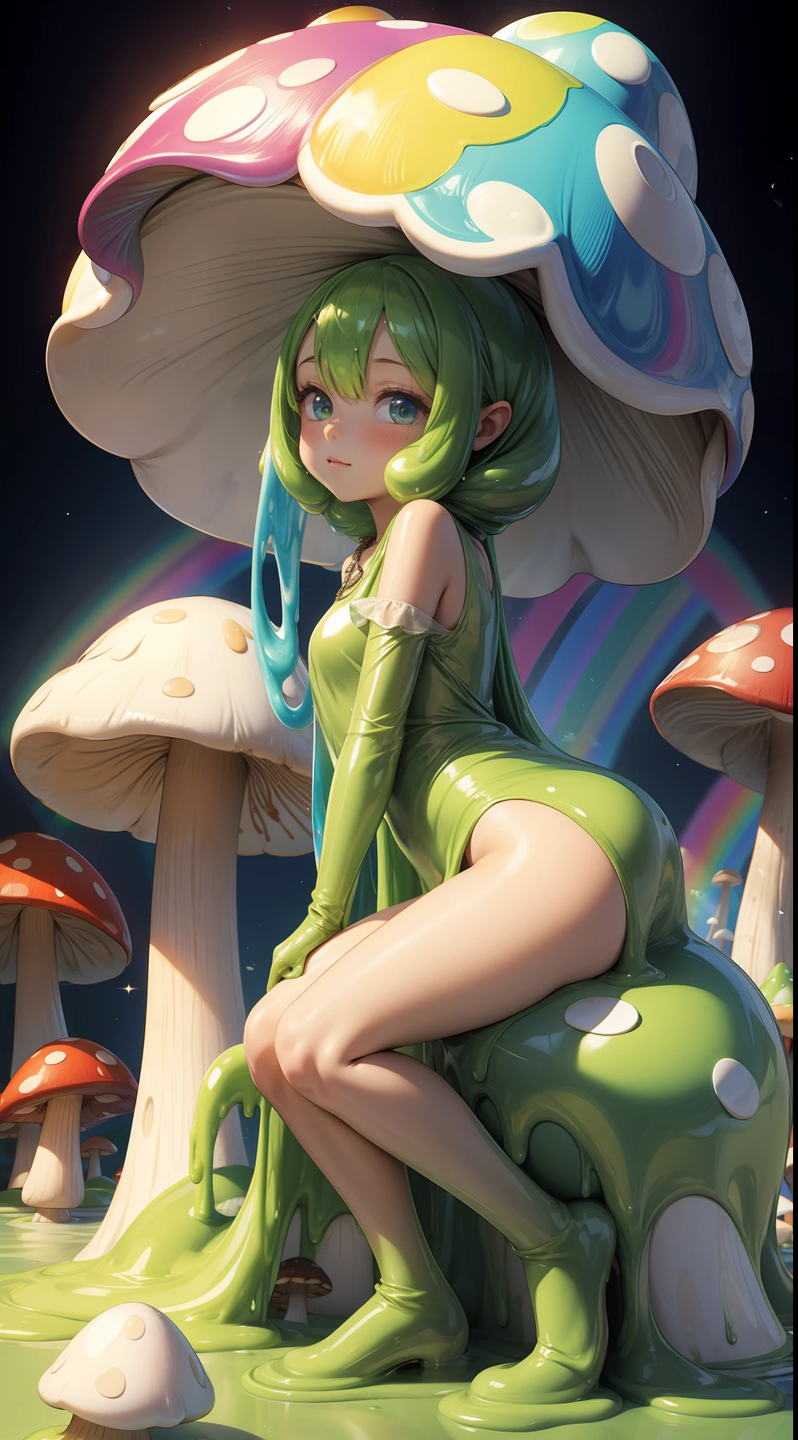 Slime girl, mushroom
rainbow style,