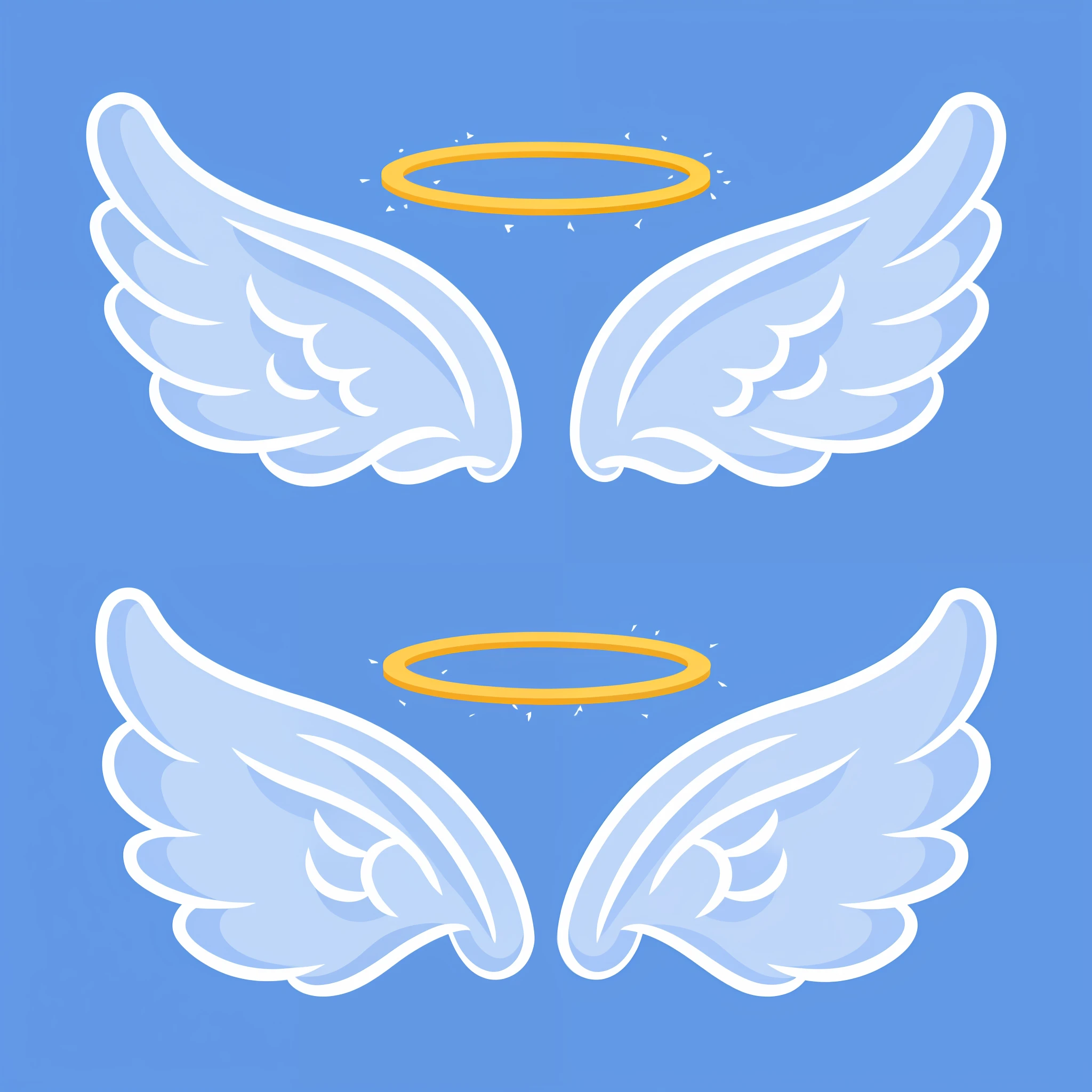 a close up of a pair of angel wings with a halo, beautiful angelic wings, angelic wings, angel wings, with two pairs of wings, angel halo, infinite angelic wings, wearing angel halo, infinite angel wings, angelic halo, big angel wings wide open, epic angel wings, big white glowing wings, angelic features, grand angel wings, 2 angels, 2 wings