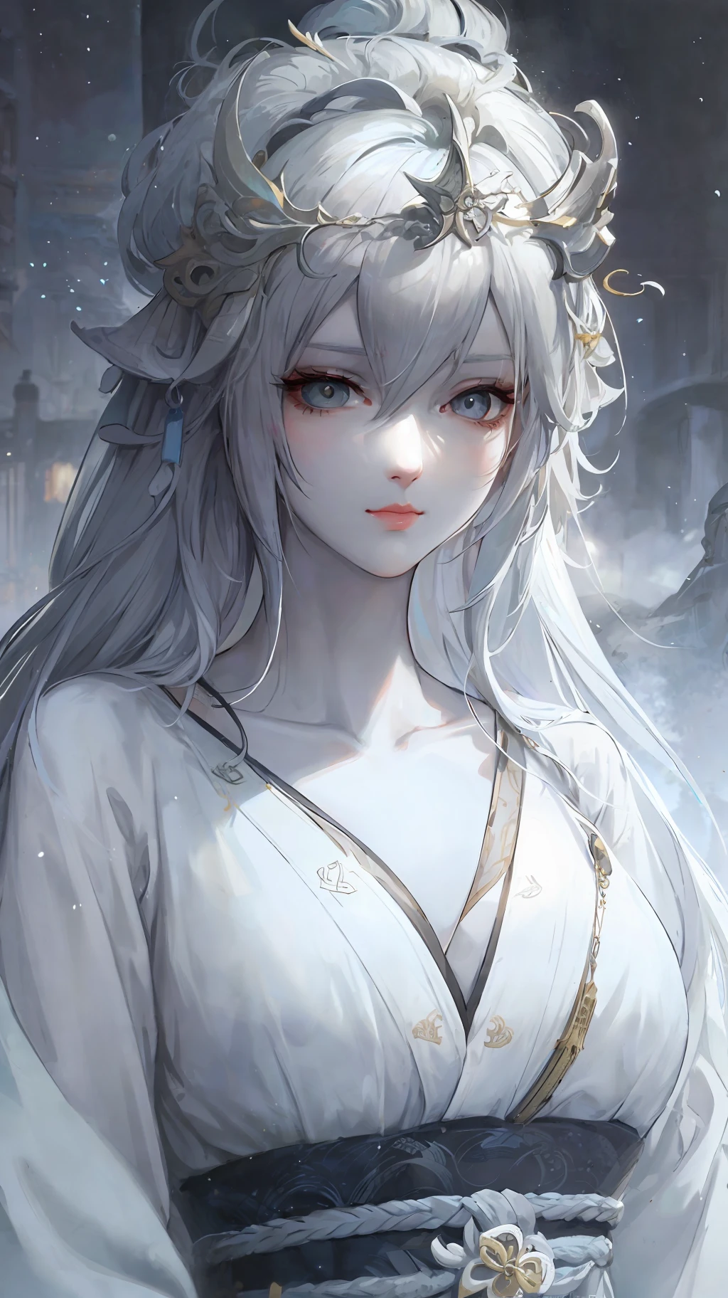 a close up of a woman with white hair and a white mask, beautiful character painting, guweiz, artwork in the style of guweiz, white haired deity, by Yang J, epic exquisite character art, stunning character art, by Fan Qi, by Wuzhun Shifan, guweiz on pixiv artstation