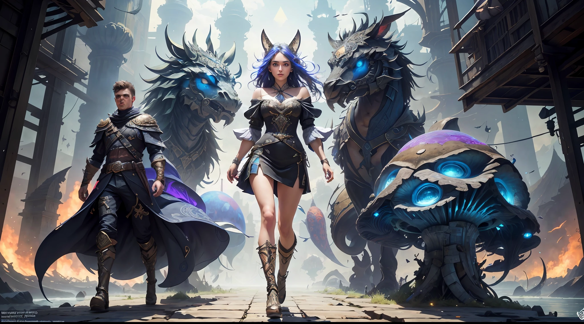 (((Multiplayer, Vivid eyes, men and women))), Best Quality, Realistic, Realistic, Award-Winning Illustrations, (Intricate Details: 1.2), (Fine Details), (Intricate Details), (Cinematic Light, Best Quality Backlight), Clear Lines, Sharp Focus, Official Art, Unity 8k Wallpaper, Ridiculous, Incredibly Absurd, Fantasy Art, RTX, ((Award-winning Triangle Studio Close-up Photo)), 1 Boy, (Shut Up), Best Quality, 4K, beautiful mysterious creatures, female, flying, surrealism, masterpiece by NCWINTERS, in a mysterious country town, masterpiece, intricate details, ff14style, urban painting, bridge, river, giant mushroom, landscape, bright colors, ((((full body image))),