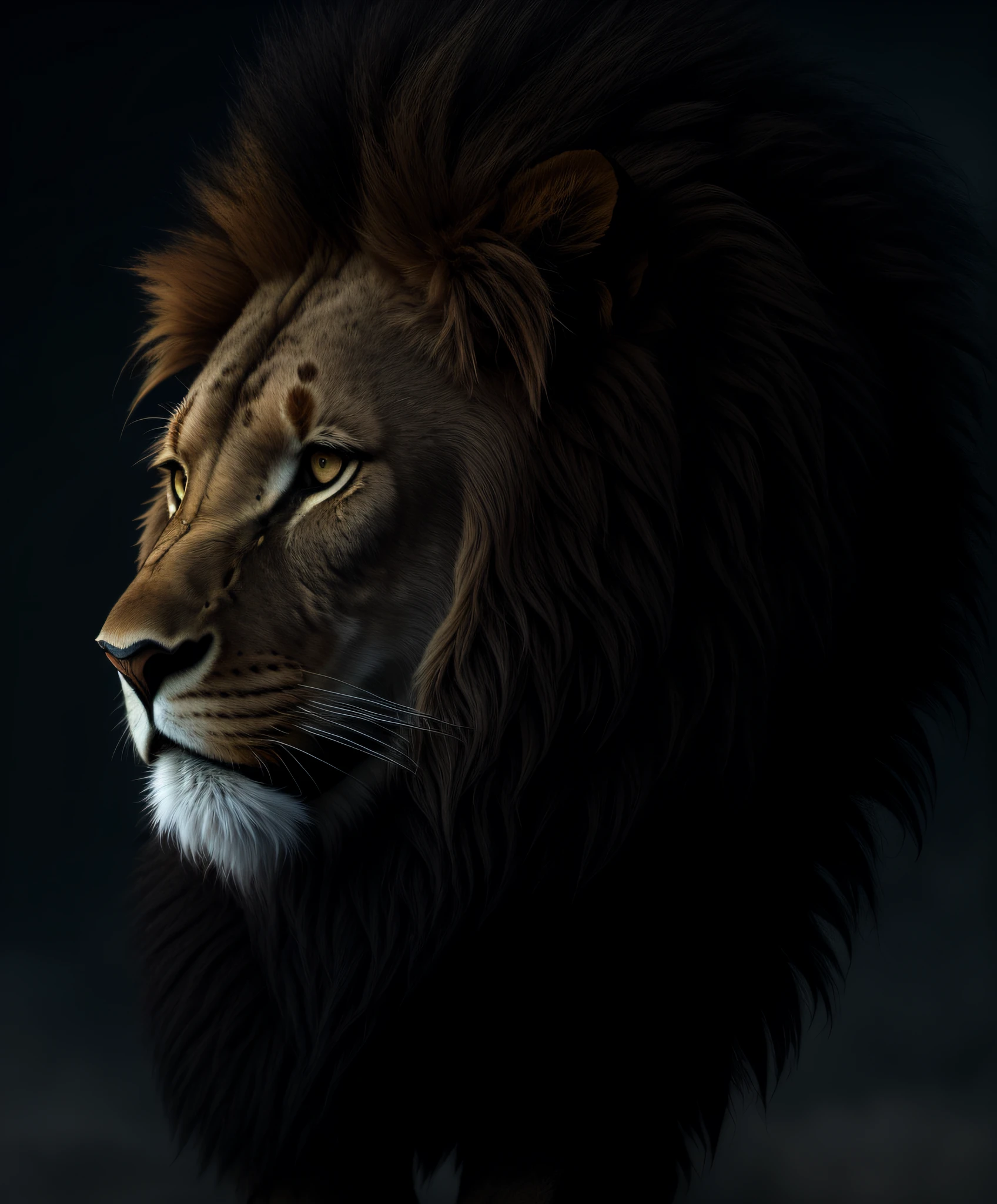 a lion, epic, hdr, hyperdetailed, cinematic, muted colors, foggy bg