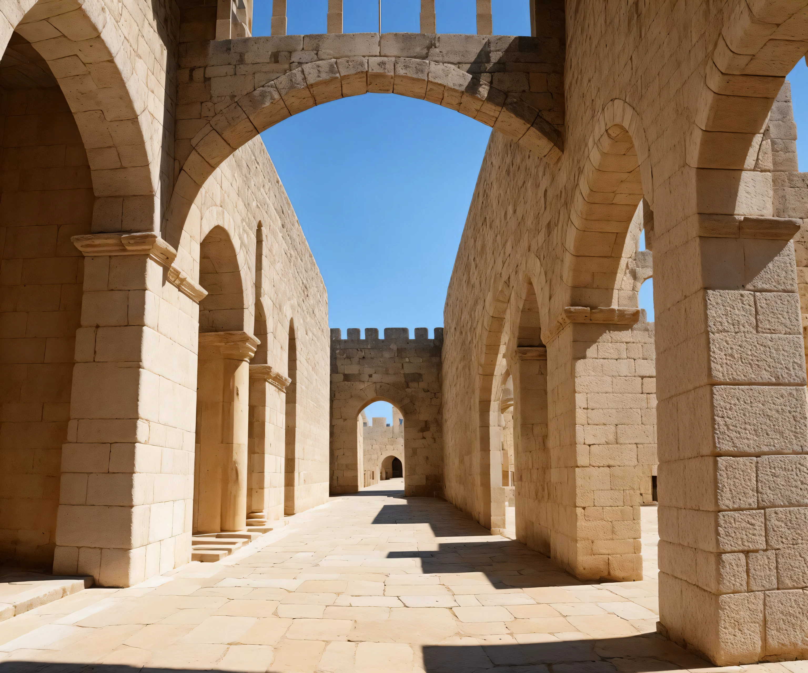 The Palace of the Grand Masters: Create a scene featuring the medieval Palace of the Grand Masters in Rhodes, Greece, highlighting its imposing walls, defensive towers, and historical significance.