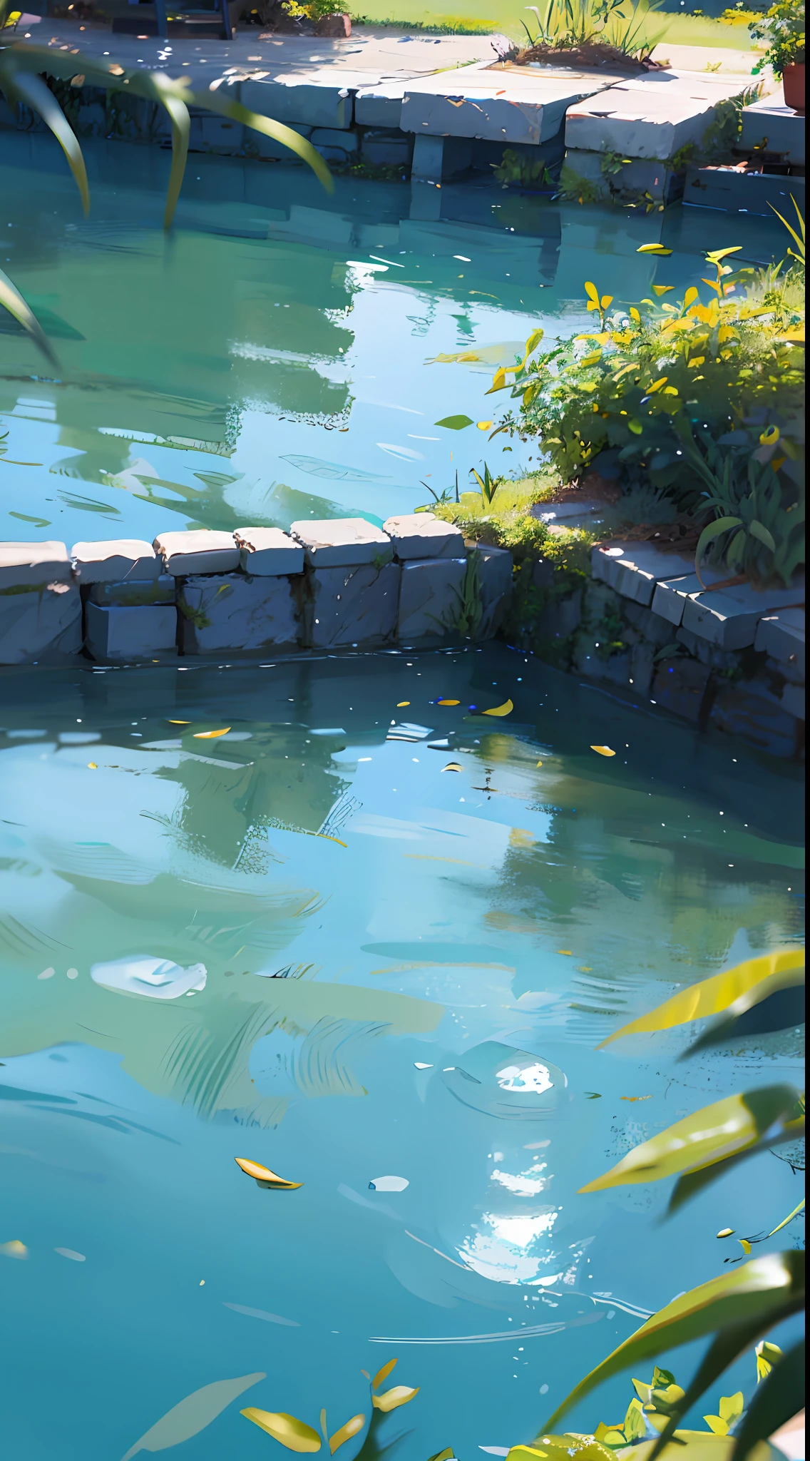 , masterpiece, best quality, 8k, absurdres, water surface, summer, noon, sunlight, blue sky, perspective, depth of field, highres, fine details, ultra-detailed, sharp focus