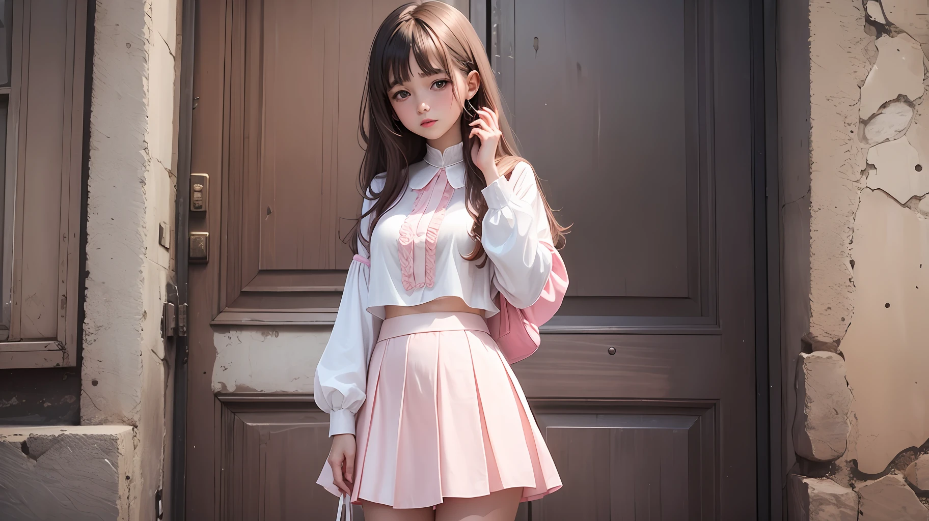 Girl in pink blouse and white skirt on blouse written Musick Indieé --auto --s2