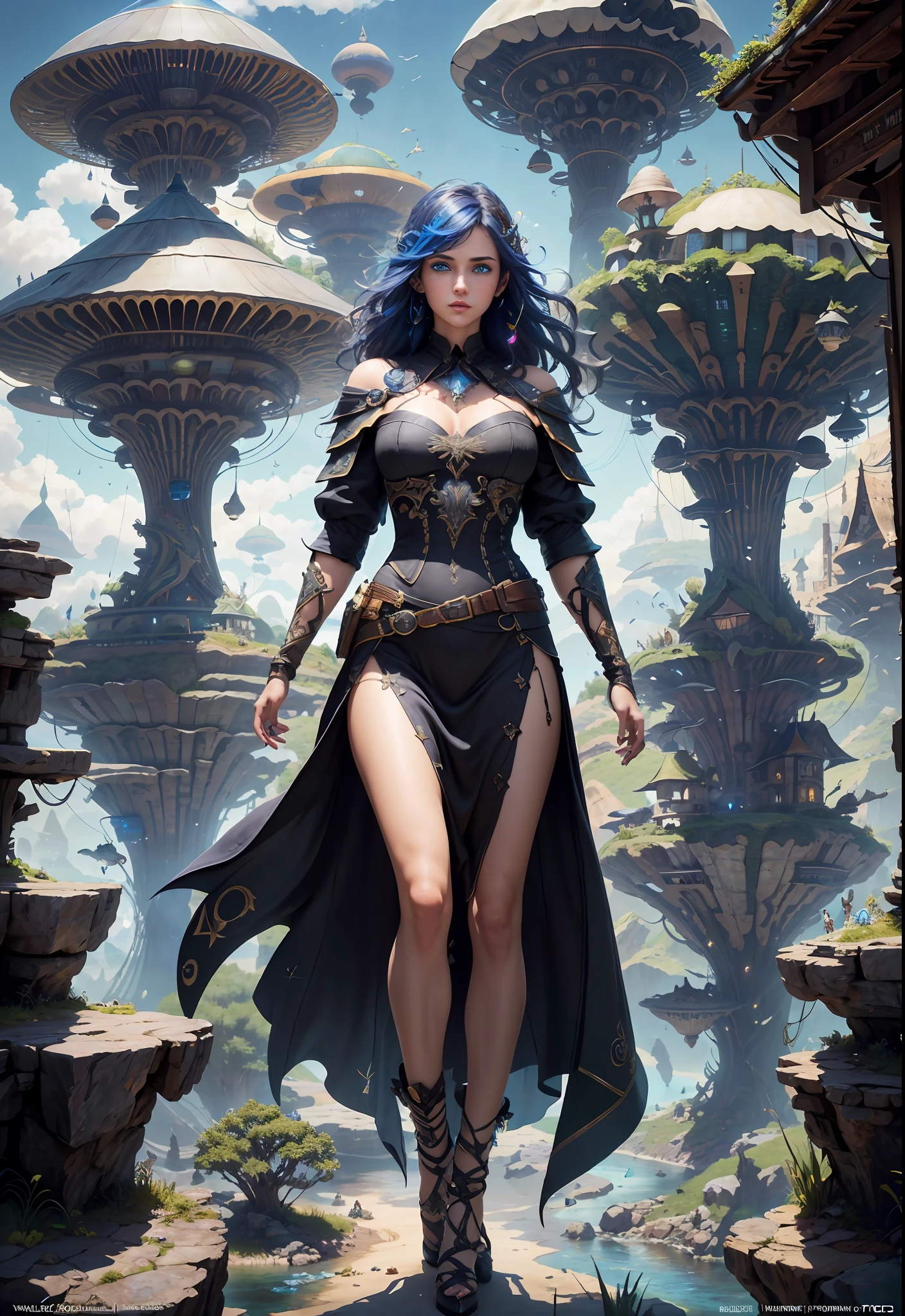 (((Multiplayer, Vivid eyes, men and women))), Best Quality, Realistic, Realistic, Award-Winning Illustrations, (Intricate Details: 1.2), (Fine Details), (Intricate Details), (Cinematic Light, Best Quality Backlight), Clear Lines, Sharp Focus, Official Art, Unity 8k Wallpaper, Ridiculous, Incredibly Absurd, Fantasy Art, RTX, ((Award-winning Triangle Studio Close-up Photo)), 1 Boy, (Shut Up), Best Quality, 4K, beautiful mysterious creatures, female, flying, surrealism, masterpiece by NCWINTERS, in a mysterious country town, masterpiece, intricate details, ff14style, urban painting, bridge, river, giant mushroom, landscape, bright colors, ((((full body image))),
