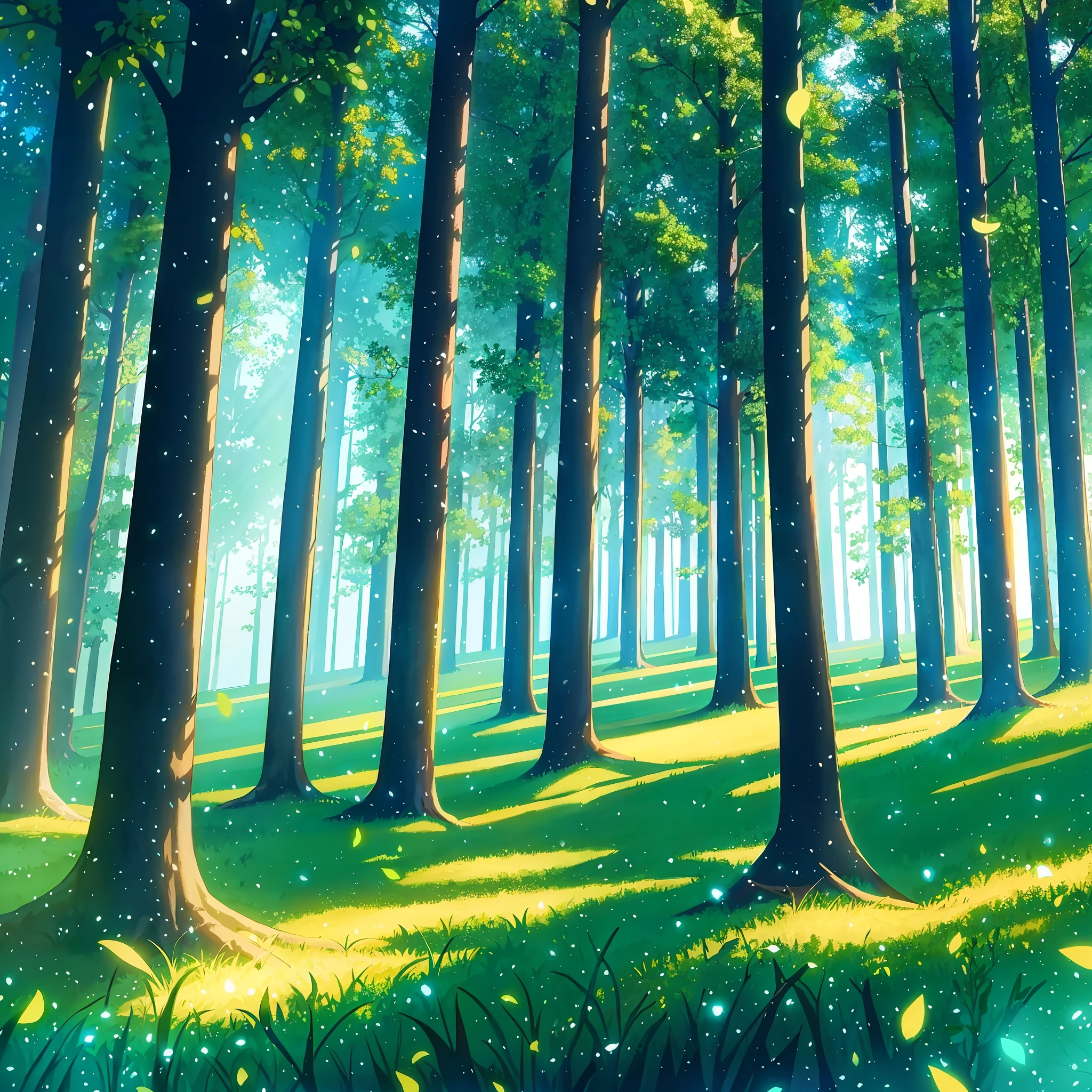 Create a magical forest, with floating numbers, with trees, effects, and sparkles, dark forest, ((children's forest)), scenery --auto --s2