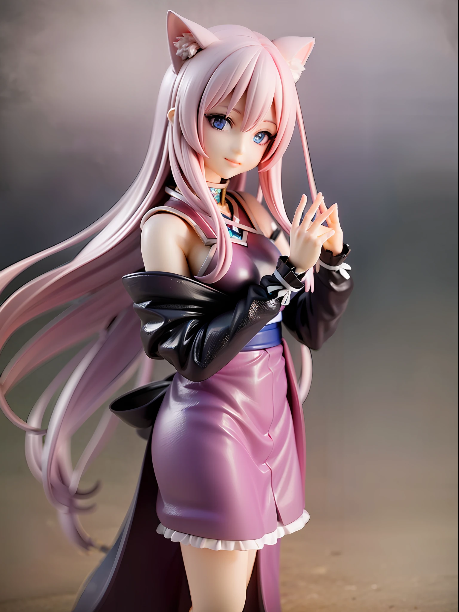 1girl, cat ears, cat tail, cherry blossom ,long pale hair, beautiful bright blue eyes, smiling, wearing a white kimono, standing under a night sky with a full moon, moon light,surrounded by blue roses, [realistic], [3d], (8k, RAW photo, best quality, masterpiece:1.2), ultra high res, photo realistic, professional lighting, detailed lighting, professional photography, high quality, high res, extremely detailed, bloom, depth of field, sketch, sharp focus, soft lighting, detailed, detailed skin, to8contrast style.
