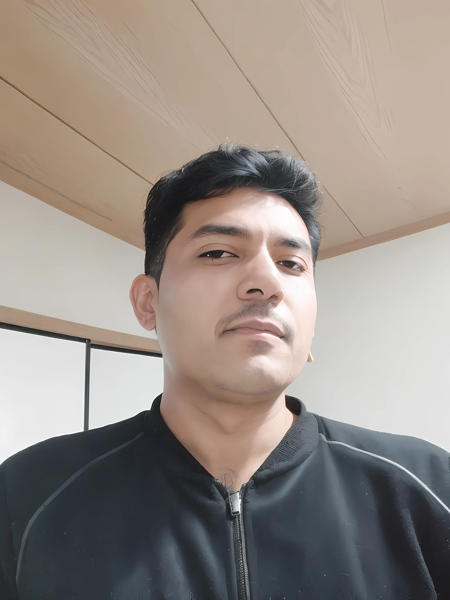 Arafed man with a black jacket and k-pop hair in a room, 32k selfie photography, about 3 5 years, high quality image, Khyzyl Saleem, taken with Sony A7R camera, (38 years), taken with Sony Alpha 9, loaded, Satoshi, Sayem Reza, 35 years old man