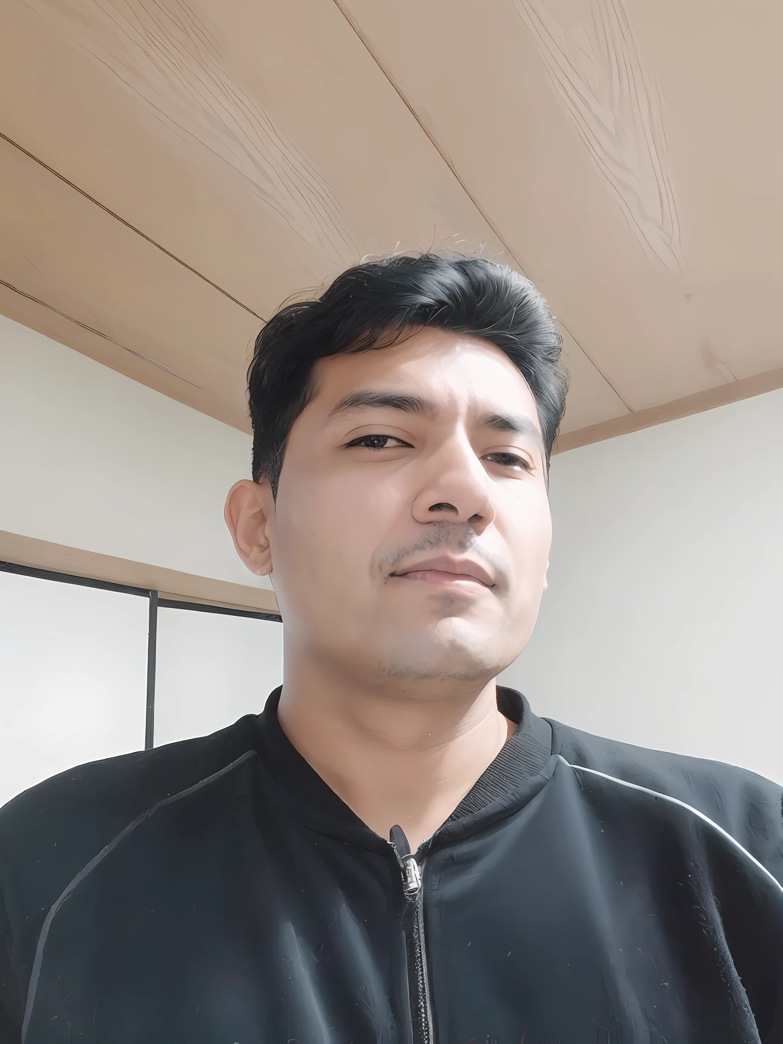 Arafed man with a black jacket and k-pop hair in a room, 32k selfie photography, about 3 5 years, high quality image, Khyzyl Saleem, taken with Sony A7R camera, (38 years), taken with Sony Alpha 9, loaded, Satoshi, Sayem Reza, 35 years old man