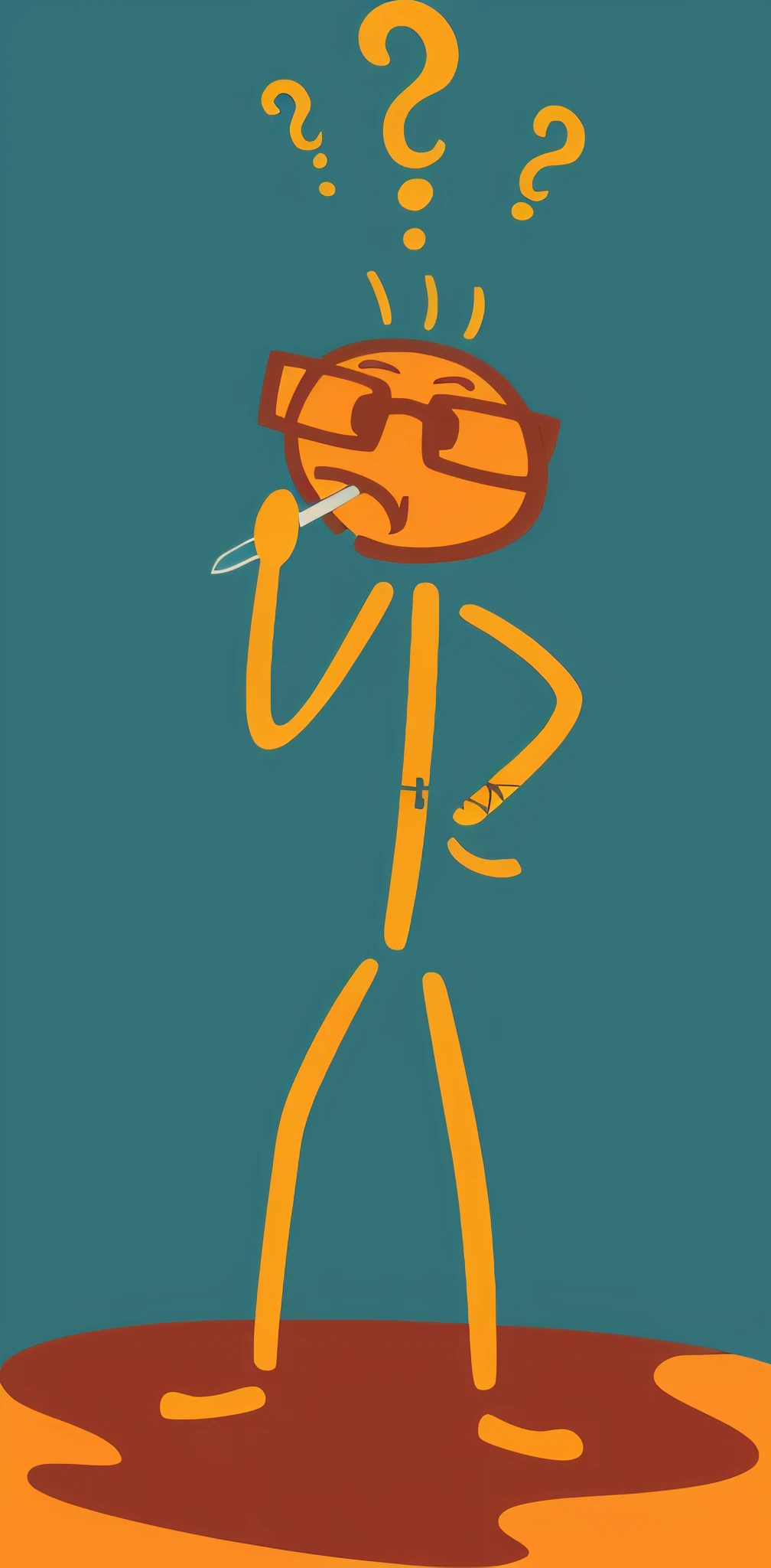 a stick figure with question marks on his head and a cigarette in his mouth, stick figure, simple cartoon, he is smoking a cigarette, hand drawn cartoon, comic character, caricature style, professional drawing, cartoonist, simple cartoon style, cartoon drawing, cartoon illustration, man with glasses, with a cigarette in its mouth, serious cartoon, drawing style, badly drawn --auto --s2